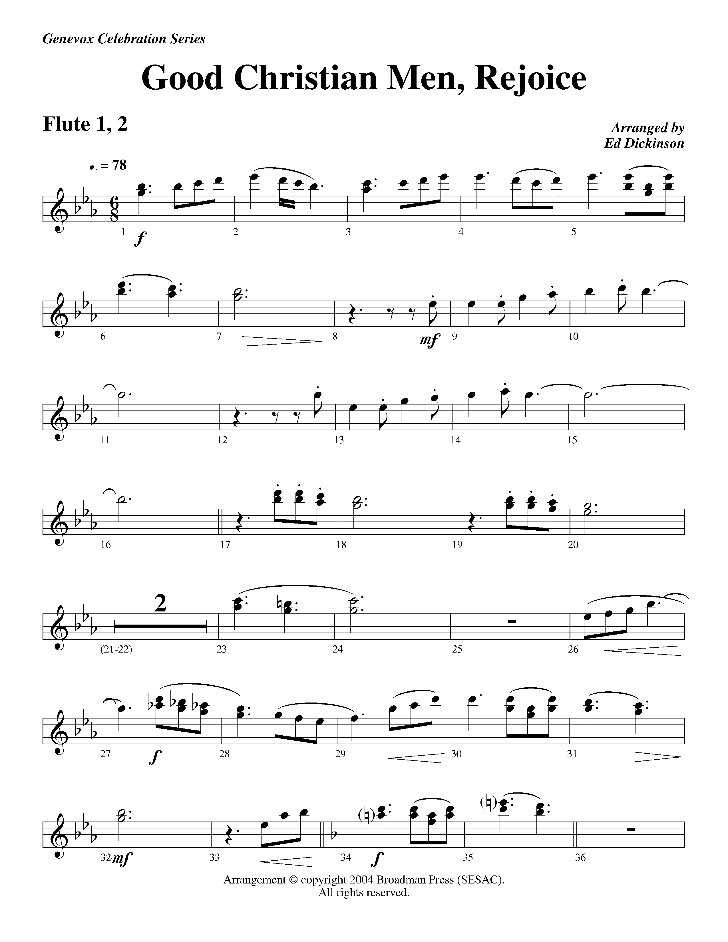 Good Christian Men Rejoice (Instrumental) Flute 1/2 (Lifeway Worship / Arr. Ed Dickinson)