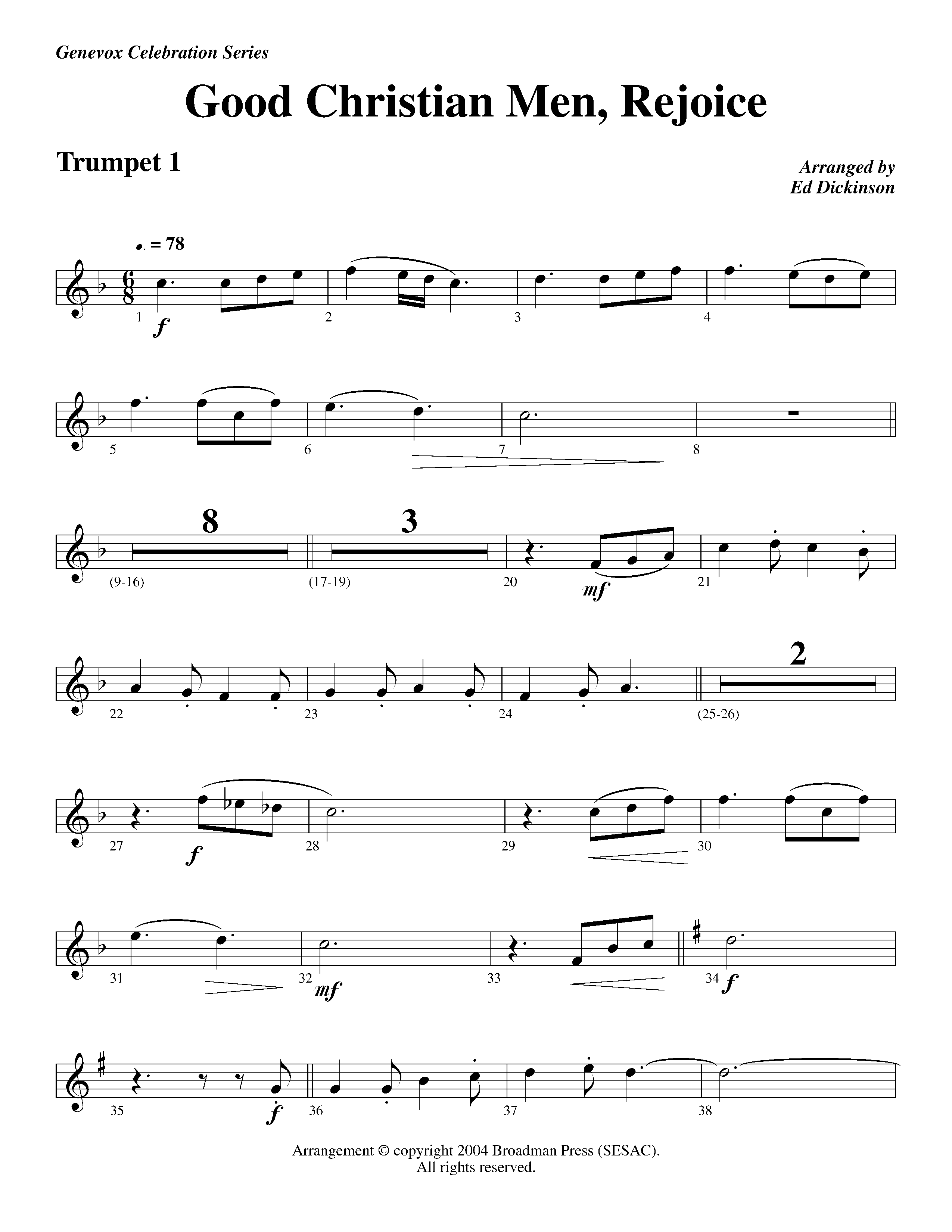 Good Christian Men Rejoice (Instrumental) Trumpet 1 (Lifeway Worship / Arr. Ed Dickinson)