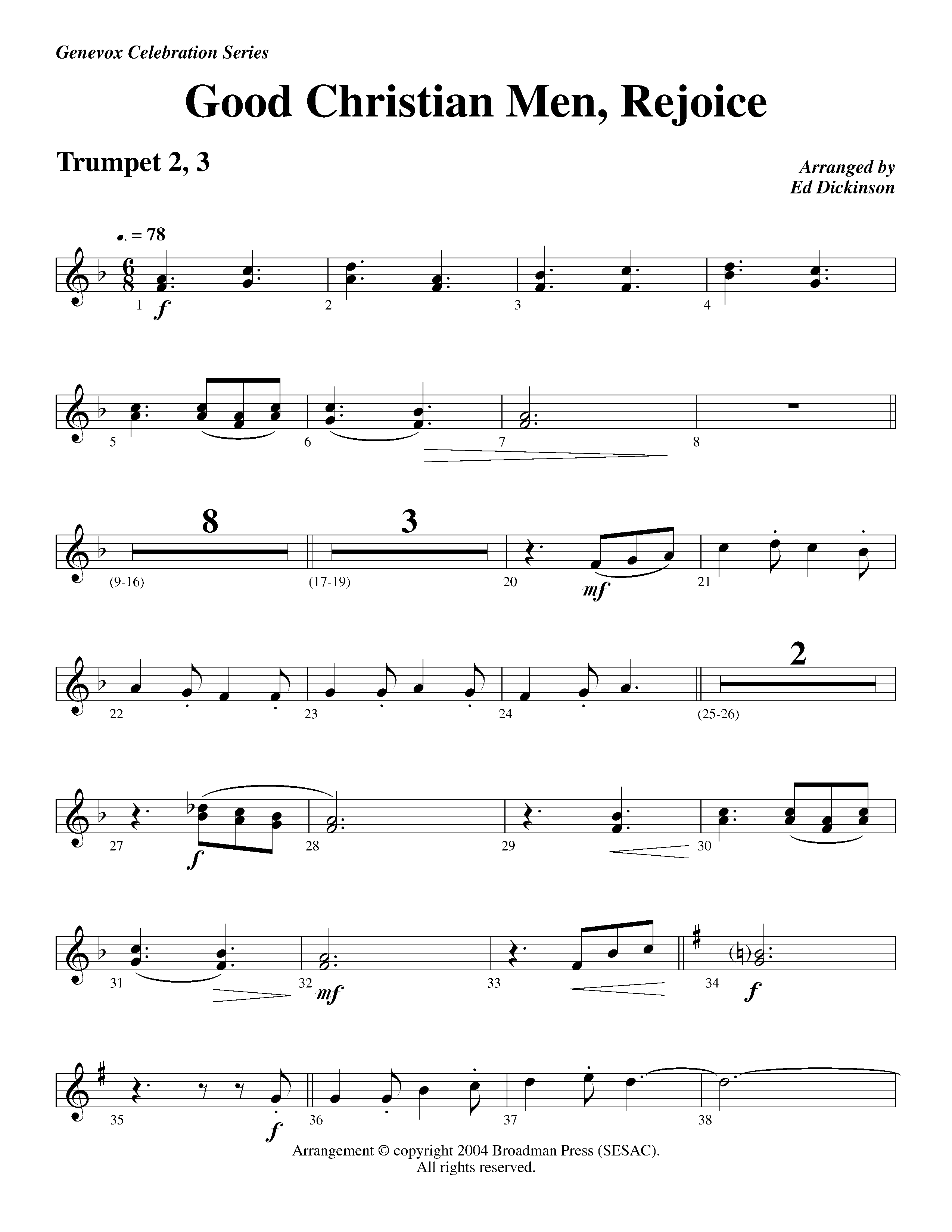 Good Christian Men Rejoice (Instrumental) Trumpet 2/3 (Lifeway Worship / Arr. Ed Dickinson)
