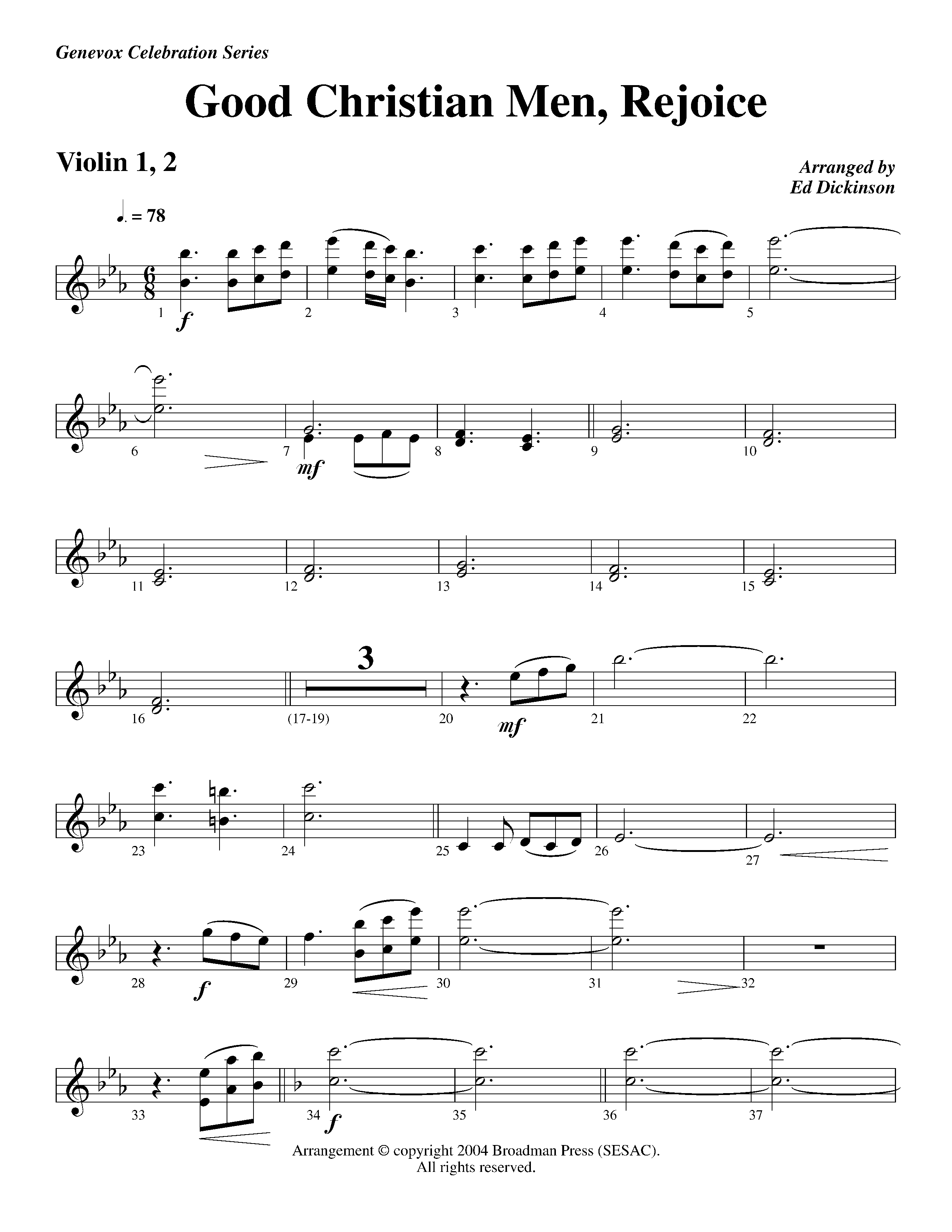 Good Christian Men Rejoice (Instrumental) Violin 1/2 (Lifeway Worship / Arr. Ed Dickinson)