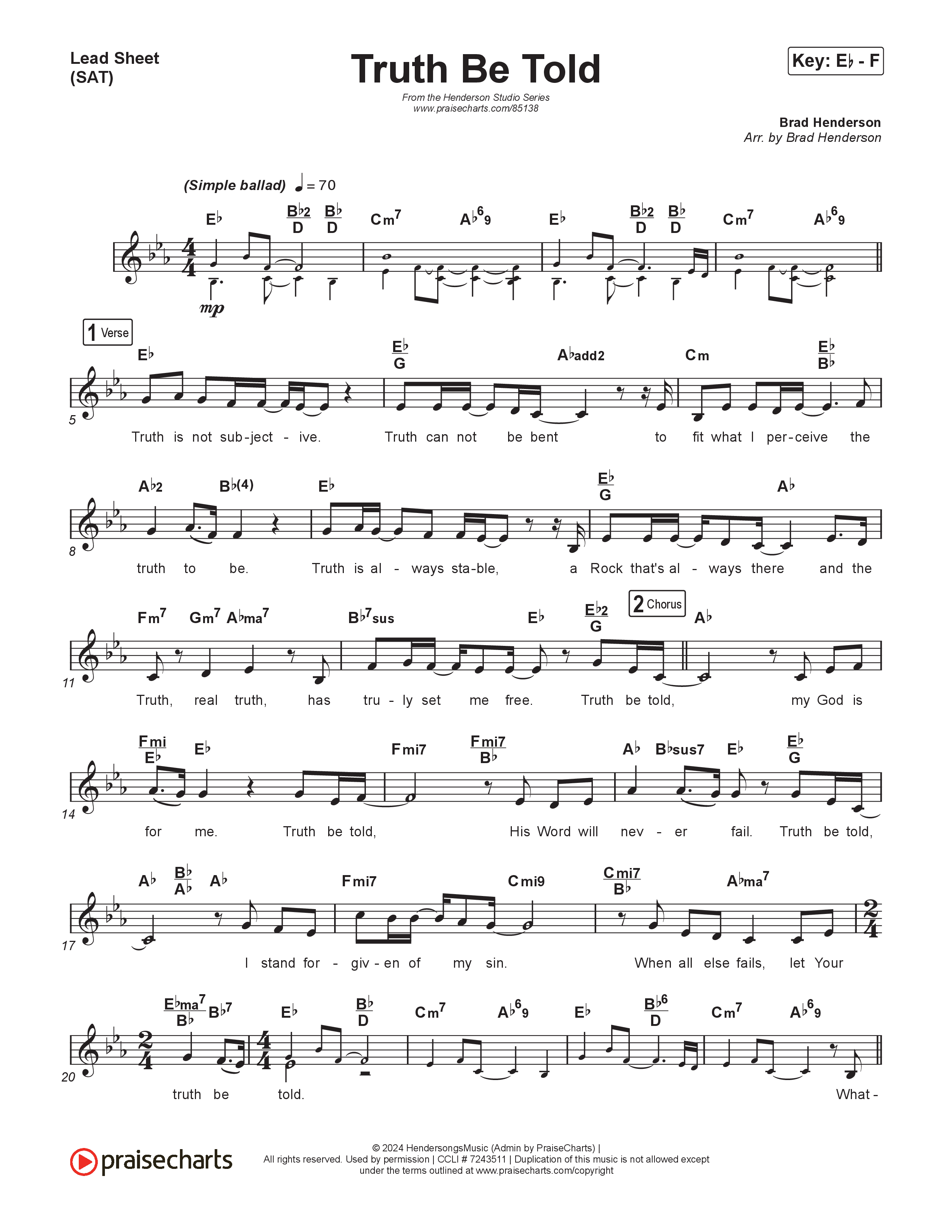 Truth Be Told Lead Sheet (SAT) (Brad Henderson)