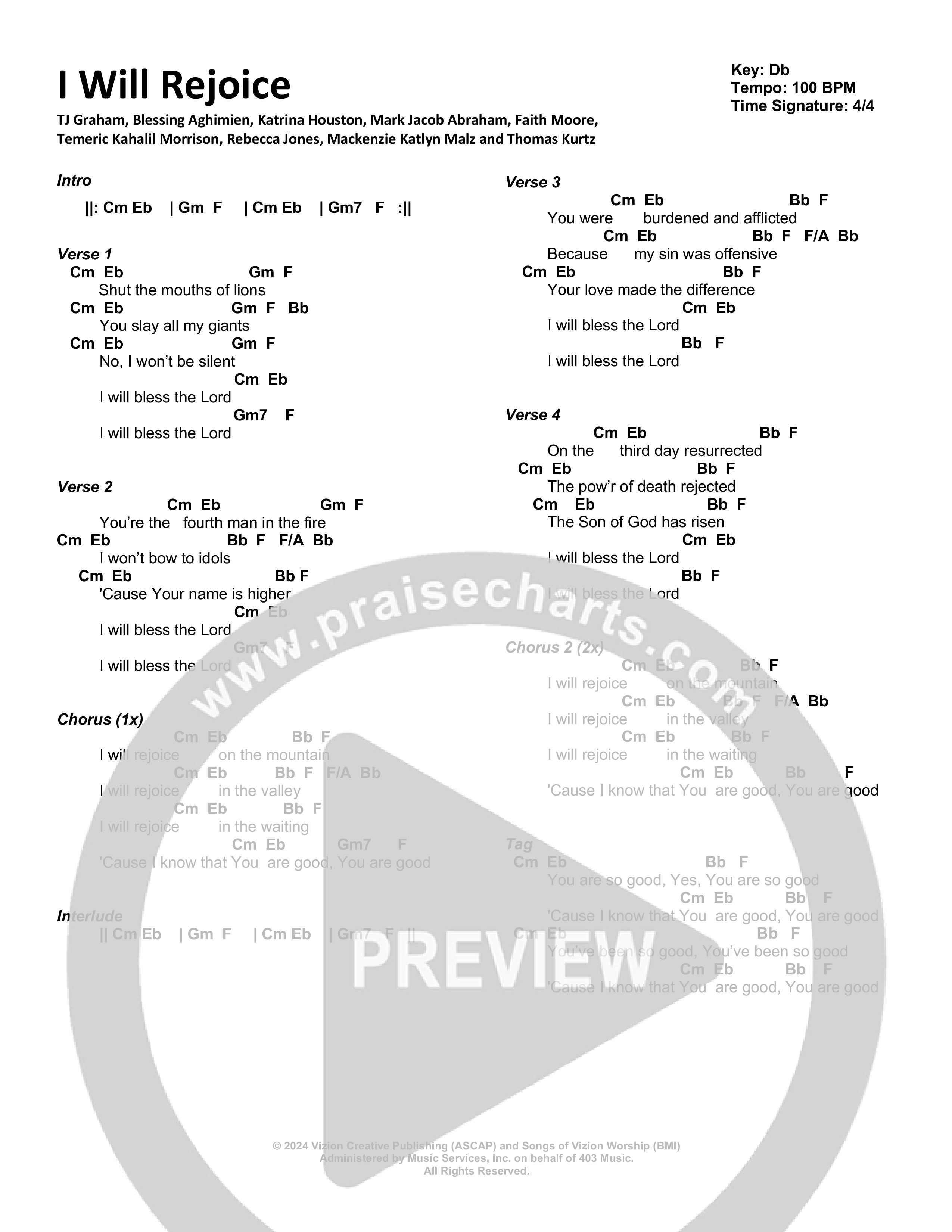 I Will Rejoice Chord Chart (Vizion Worship)