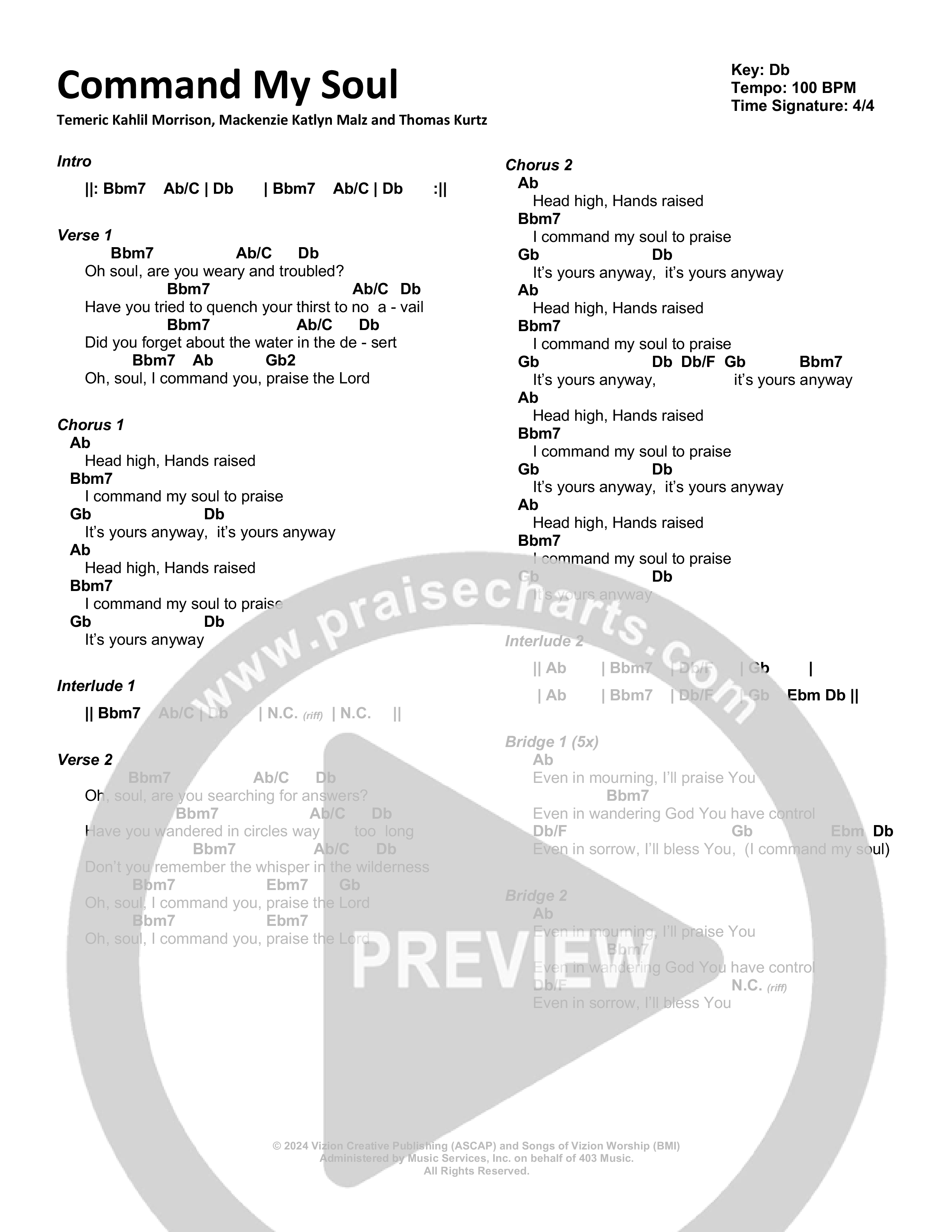 Command My Soul Chord Chart (Vizion Worship)