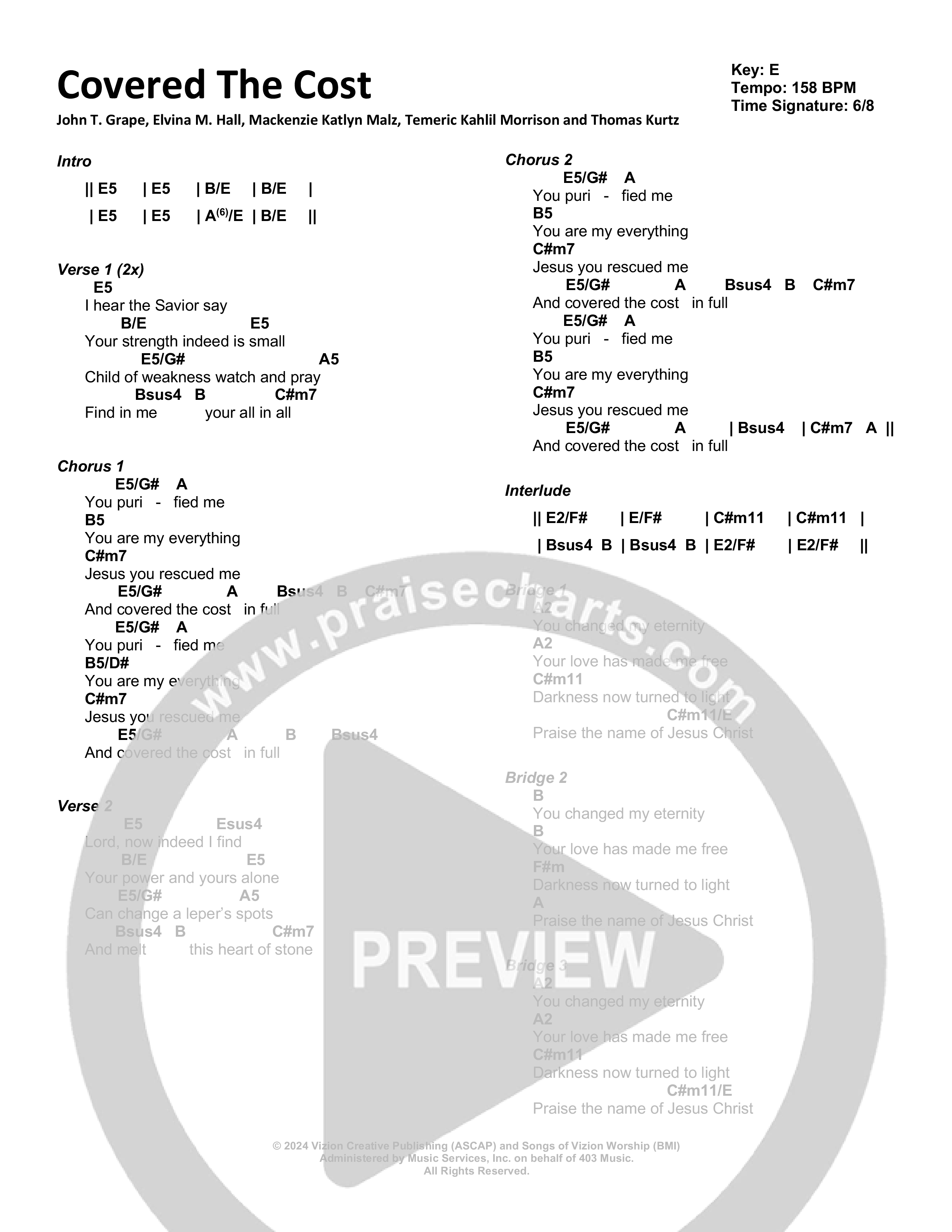 Covered the Cost Chord Chart (Vizion Worship)