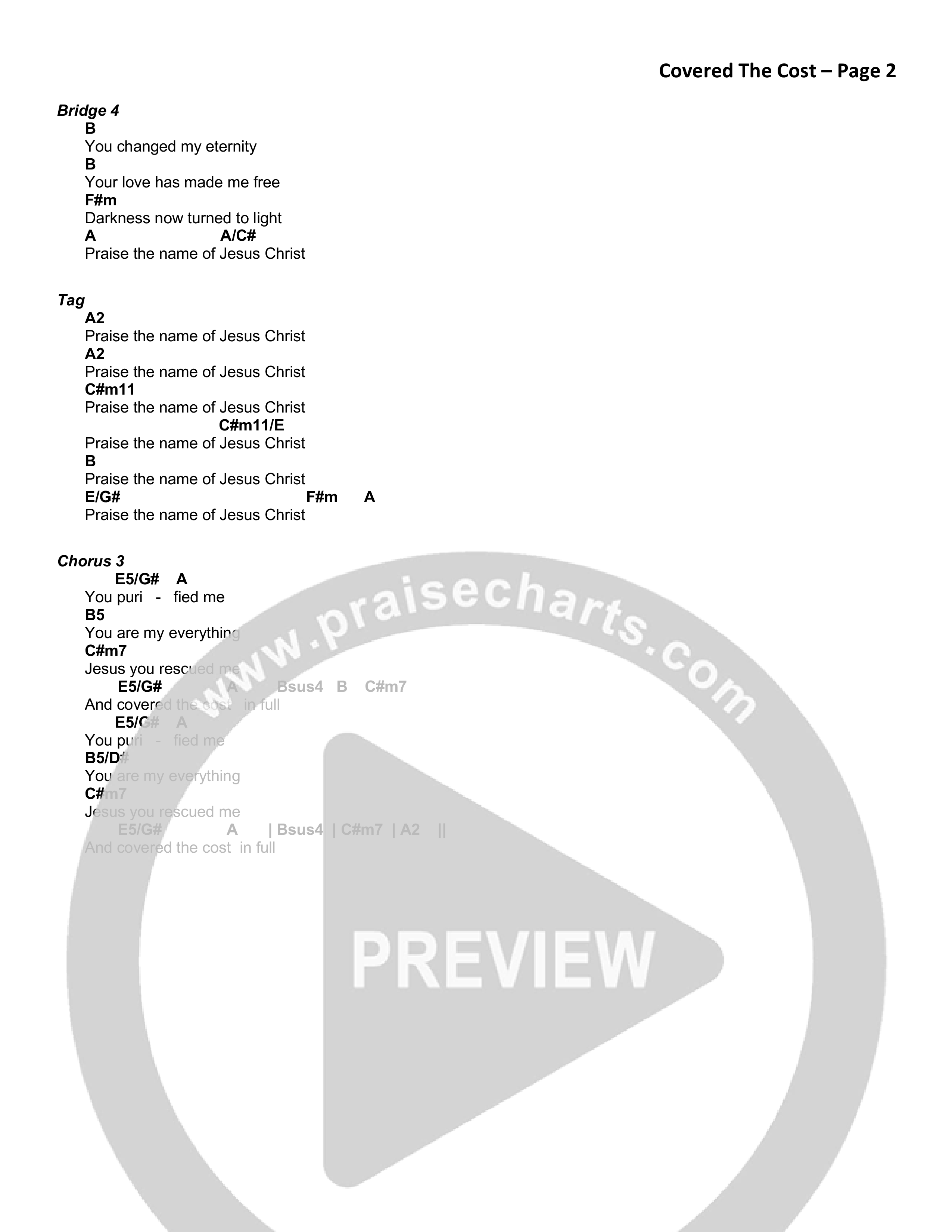 Covered the Cost Chord Chart (Vizion Worship)