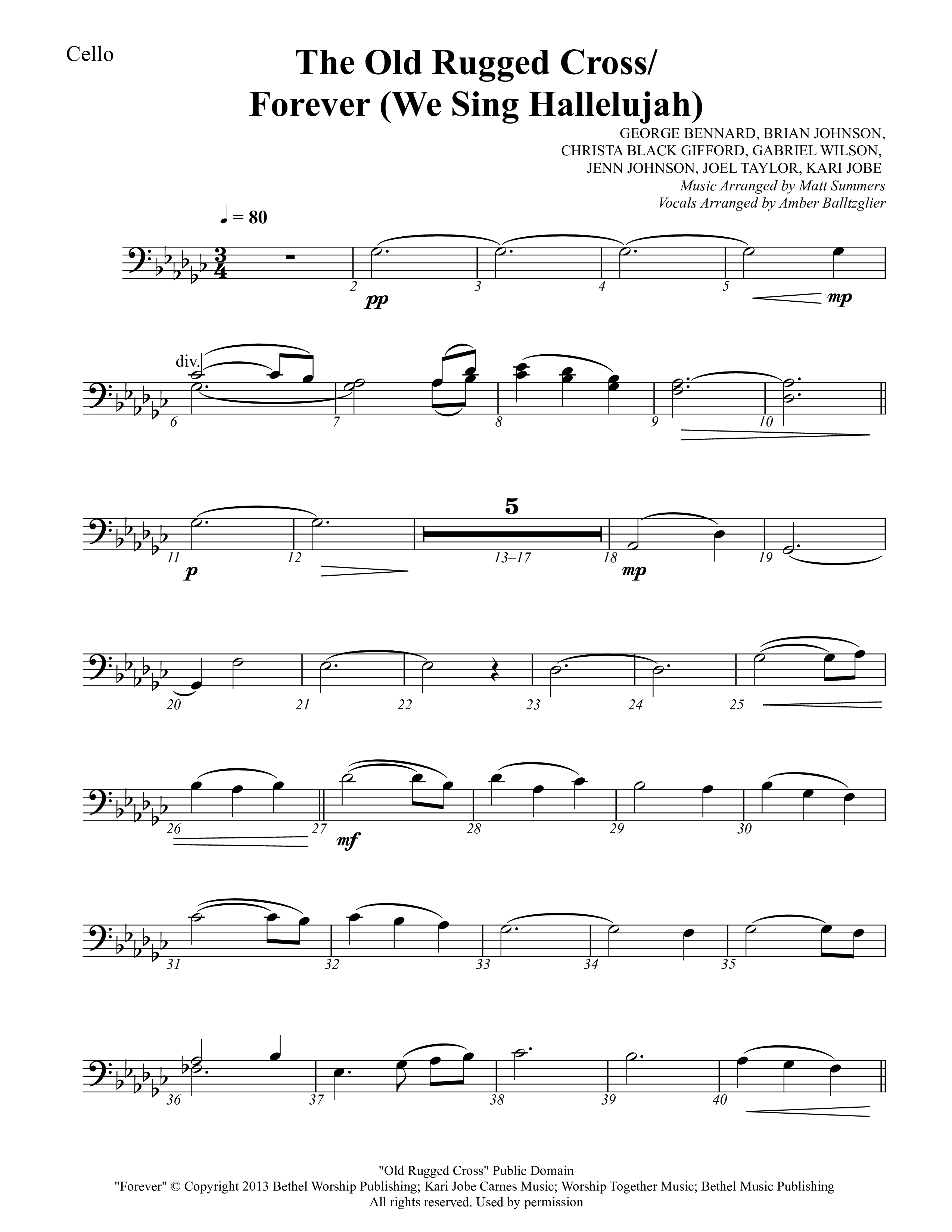 The Old Rugged Cross / Forever (We Sing Hallelujah) Cello (Rock Springs Worship / Amber Balltzglier / Arr. Matt Summers)
