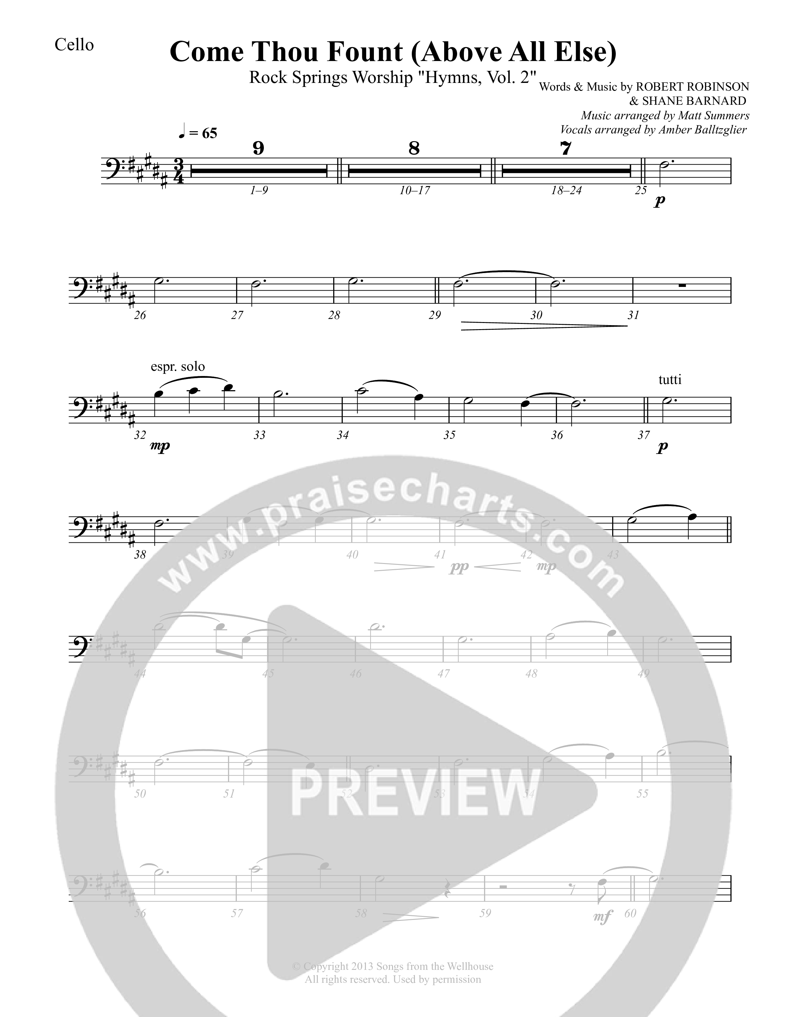 Come Thou Fount (Above All Else) Cello (Rock Springs Worship / Marlee Albrecht / Greg Neel / Arr. Matt Summers / Arr. Amber Balltzglier)