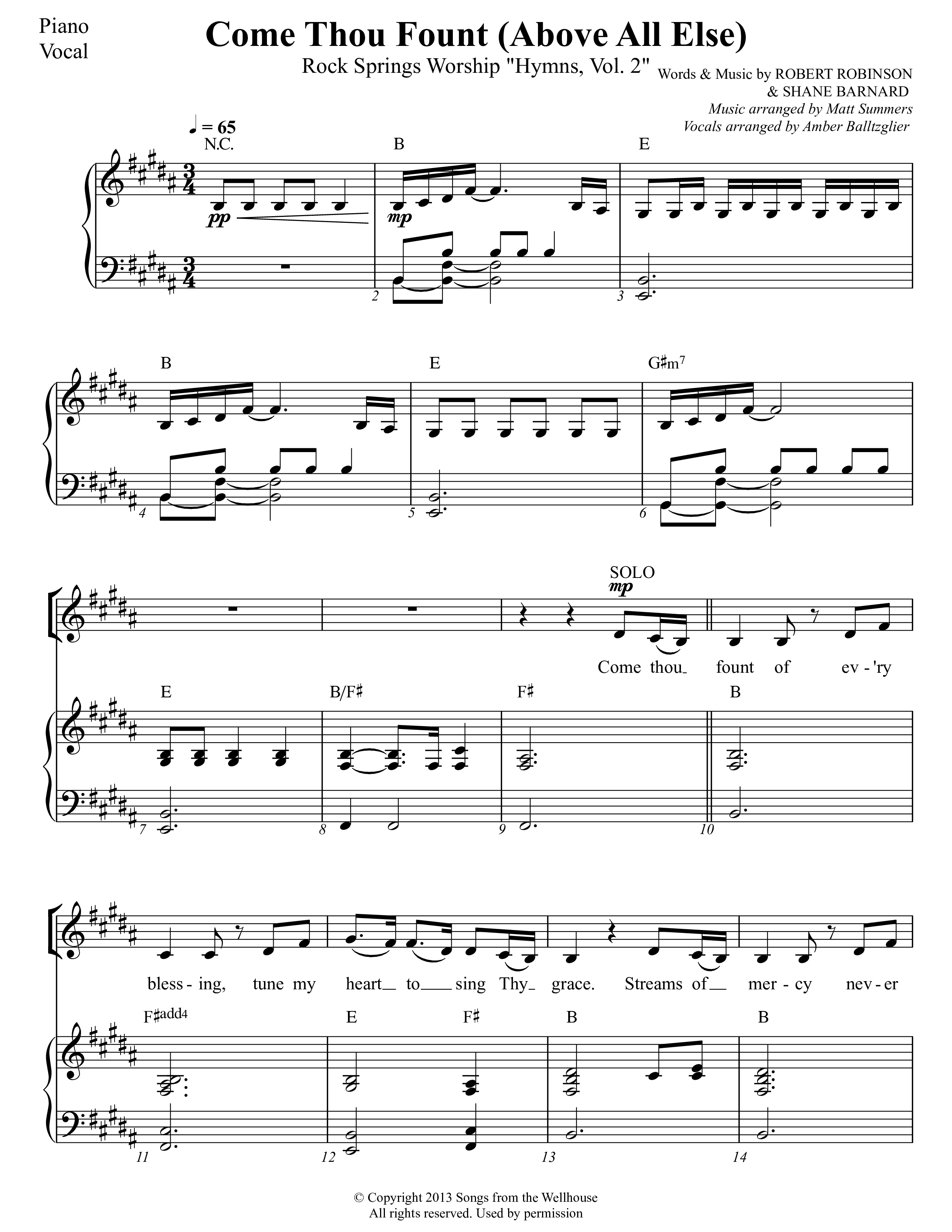 Come Thou Fount (Above All Else) Piano/Vocal (Rock Springs Worship / Marlee Albrecht / Greg Neel / Arr. Matt Summers / Arr. Amber Balltzglier)
