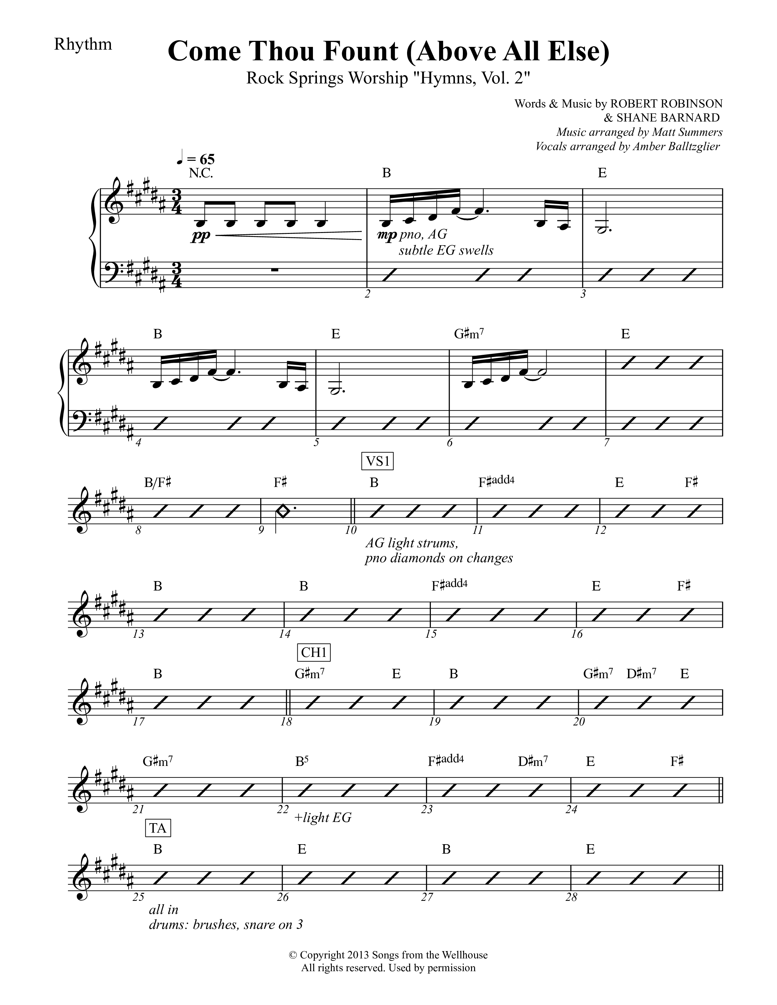 Come Thou Fount (Above All Else) Rhythm Chart (Rock Springs Worship / Marlee Albrecht / Greg Neel / Arr. Matt Summers / Arr. Amber Balltzglier)