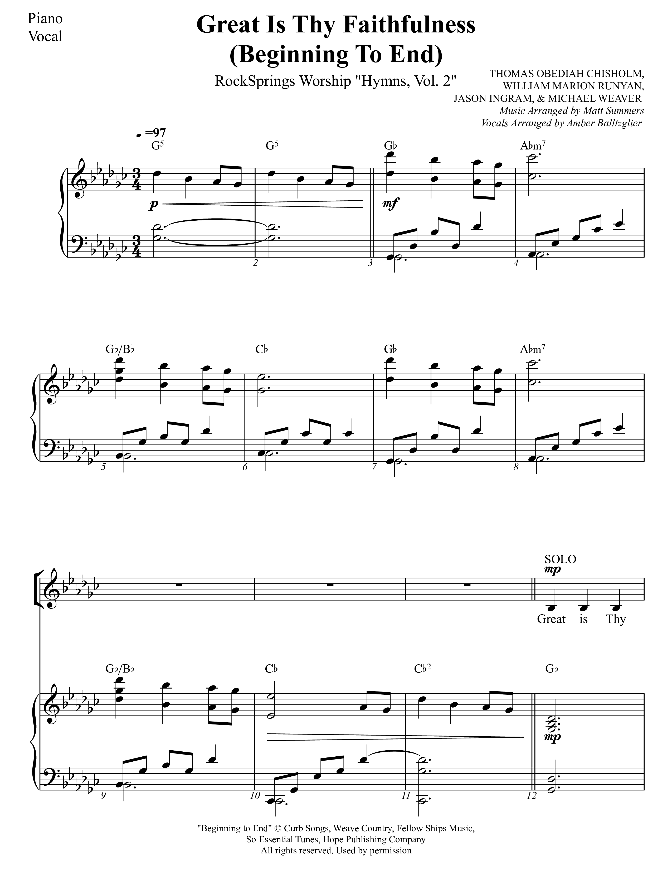 Great Is Thy Faithfulness (Beginning To End) Piano/Vocal (Rock Springs Worship / Amber Balltzglier / Arr. Matt Summers)