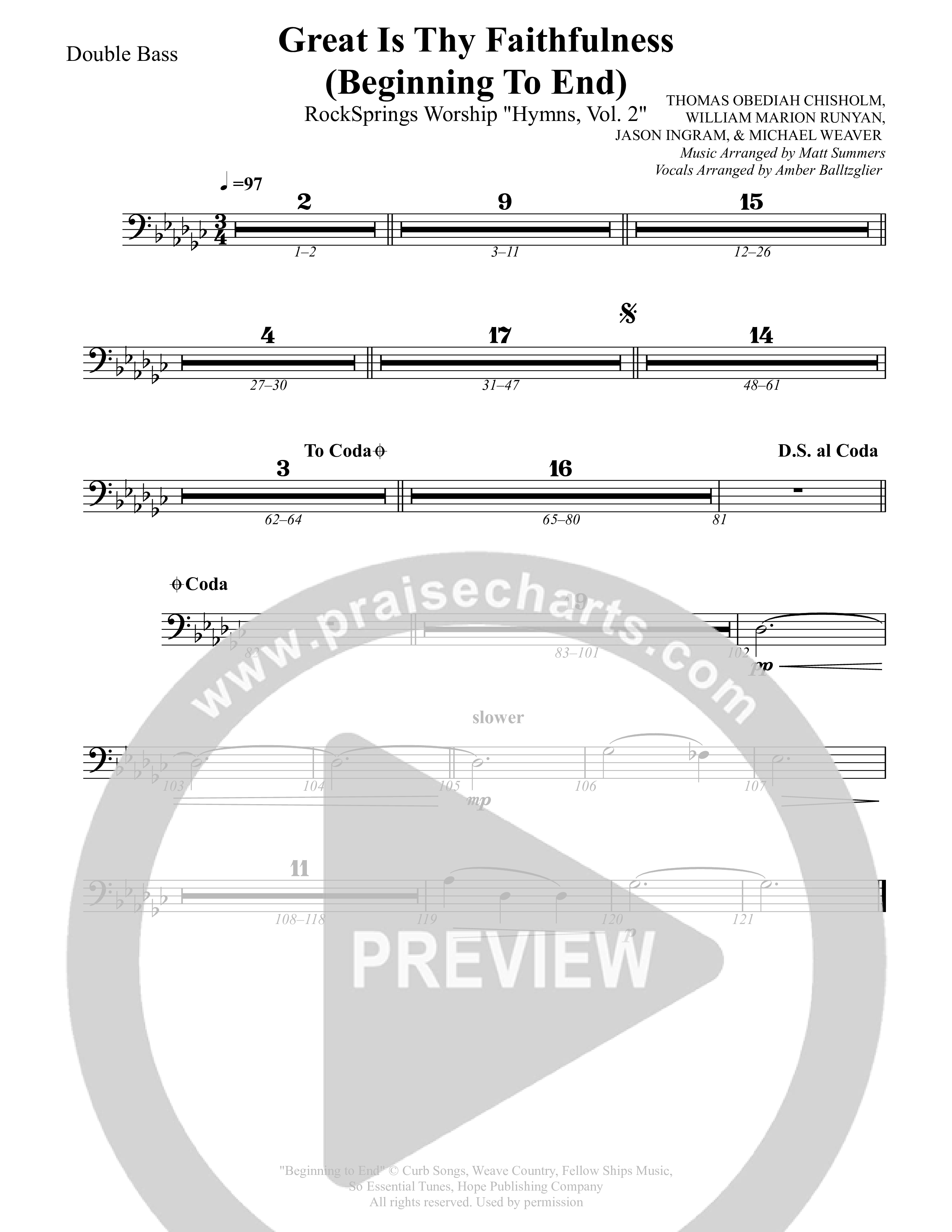 Great Is Thy Faithfulness (Beginning To End) String Bass (Rock Springs Worship / Amber Balltzglier / Arr. Matt Summers)