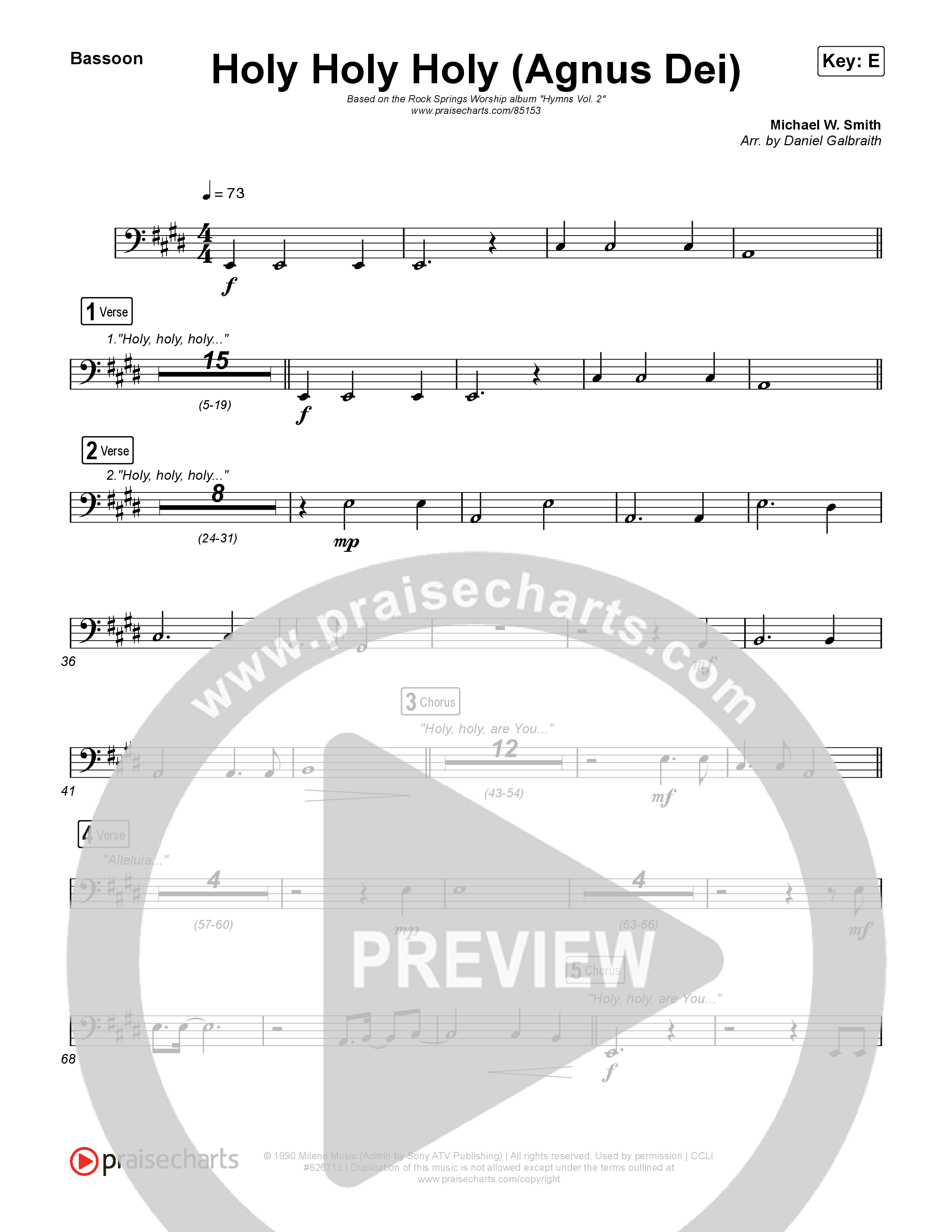 Holy Holy Holy (Agnus Dei) Bassoon (Rock Springs Worship / Donny Henderson / Laura Schultz / Arr. Matt Summers / Arr. Amber Balltzglier)