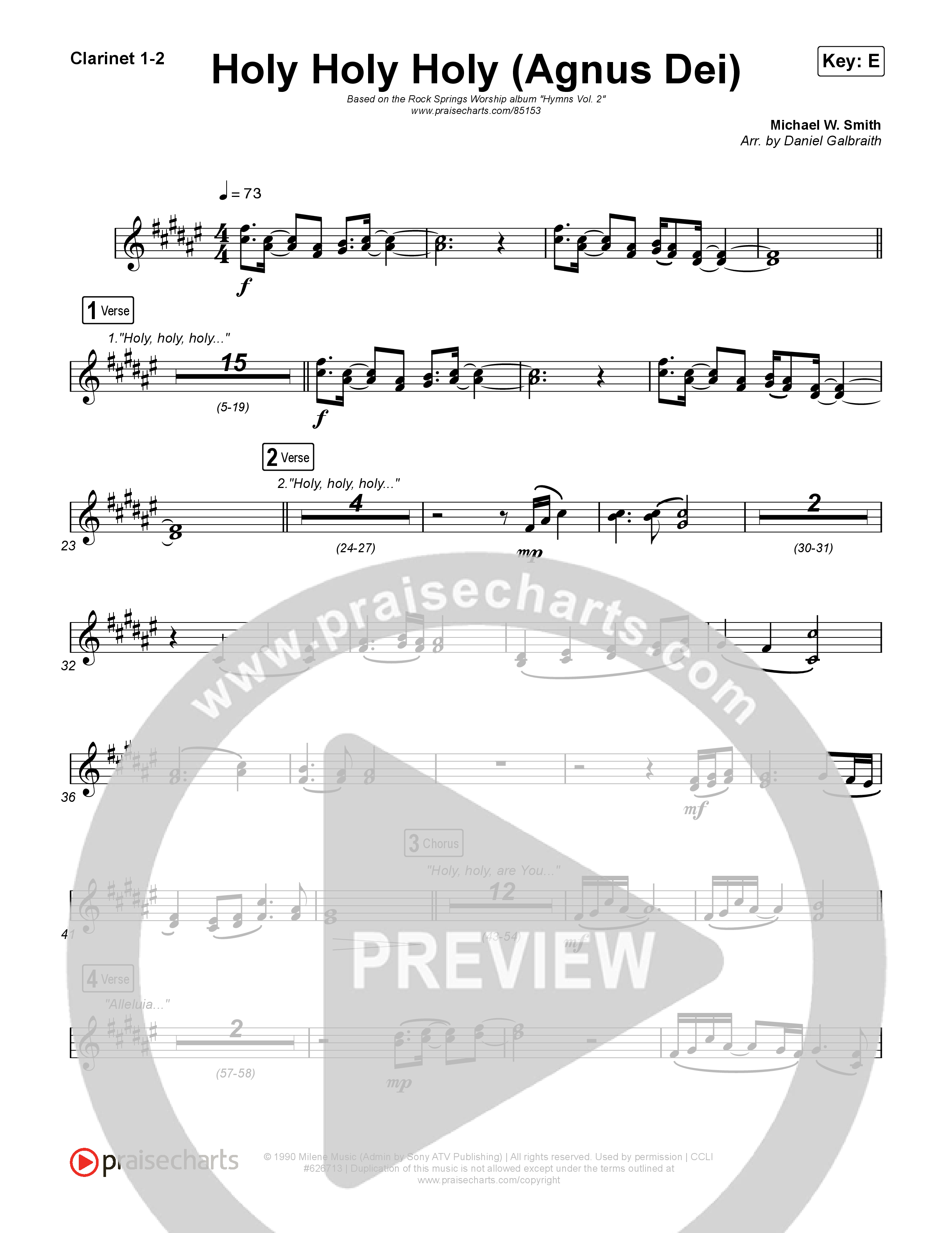 Holy Holy Holy (Agnus Dei) Clarinet 1/2 (Rock Springs Worship / Donny Henderson / Laura Schultz / Arr. Matt Summers / Arr. Amber Balltzglier)
