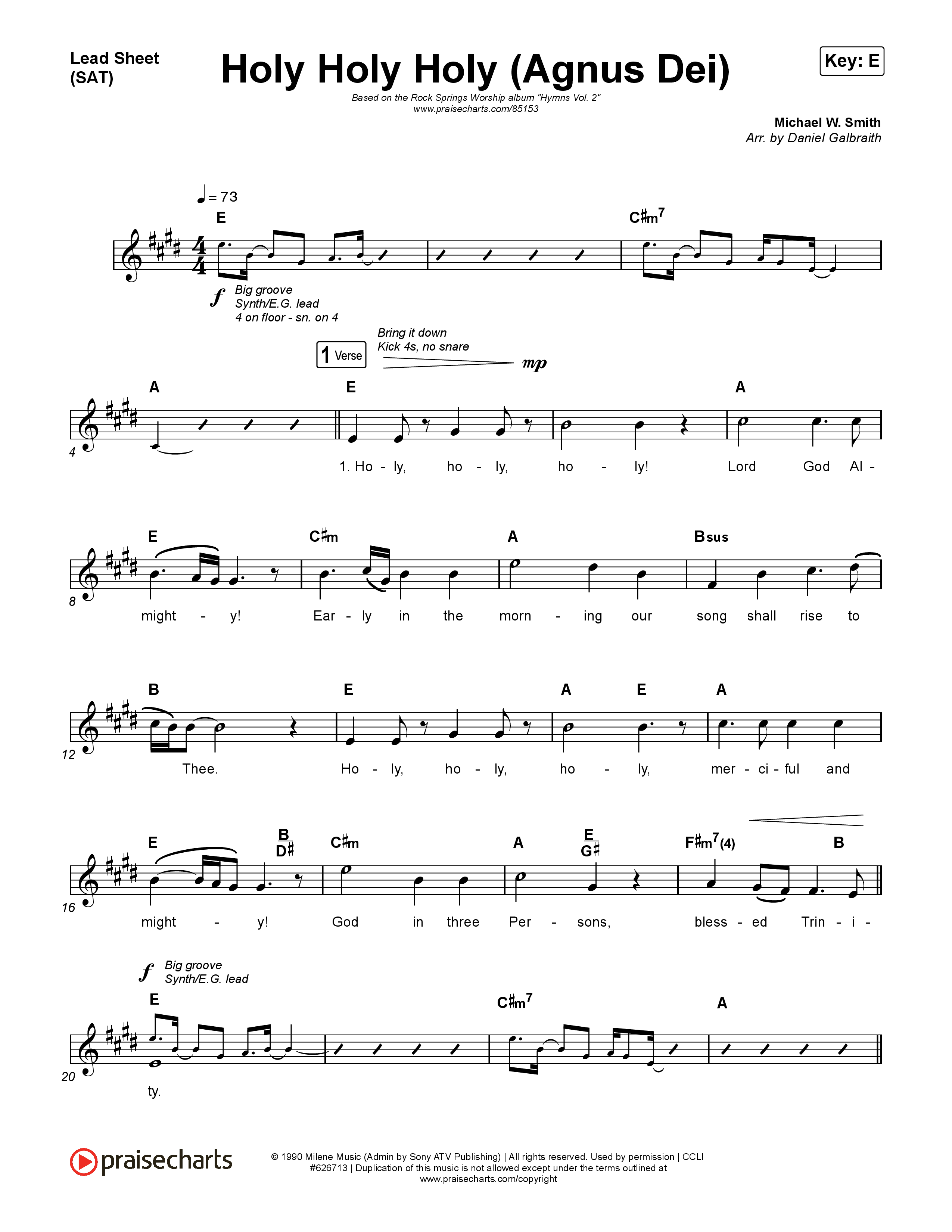 Holy Holy Holy (Agnus Dei) Lead Sheet (SAT) (Rock Springs Worship / Donny Henderson / Laura Schultz / Arr. Matt Summers / Arr. Amber Balltzglier)