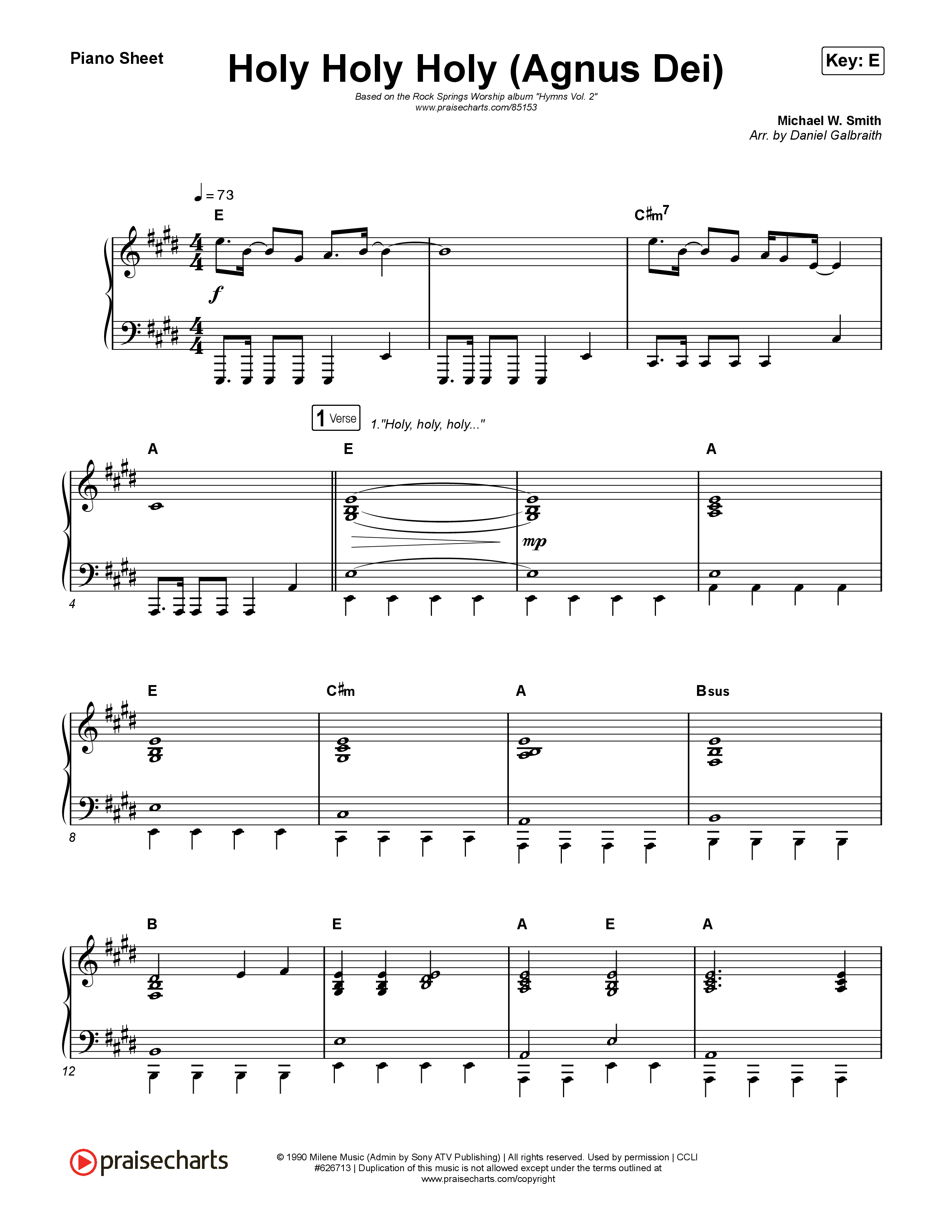 Holy Holy Holy (Agnus Dei) Piano Sheet (Rock Springs Worship / Donny Henderson / Laura Schultz / Arr. Matt Summers / Arr. Amber Balltzglier)