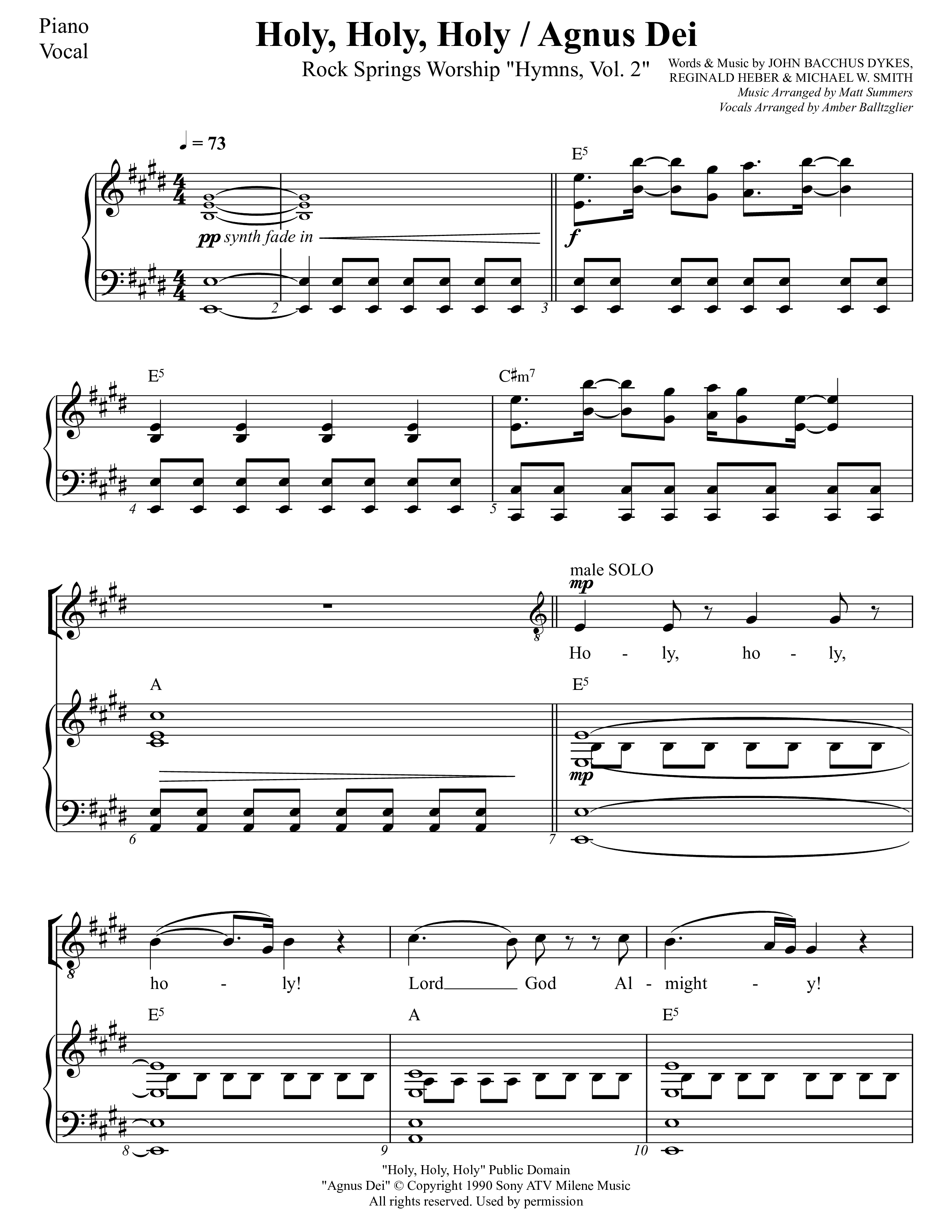 Holy Holy Holy (Agnus Dei) Piano/Vocal (SAT) (Rock Springs Worship / Donny Henderson / Laura Schultz / Arr. Matt Summers / Arr. Amber Balltzglier)