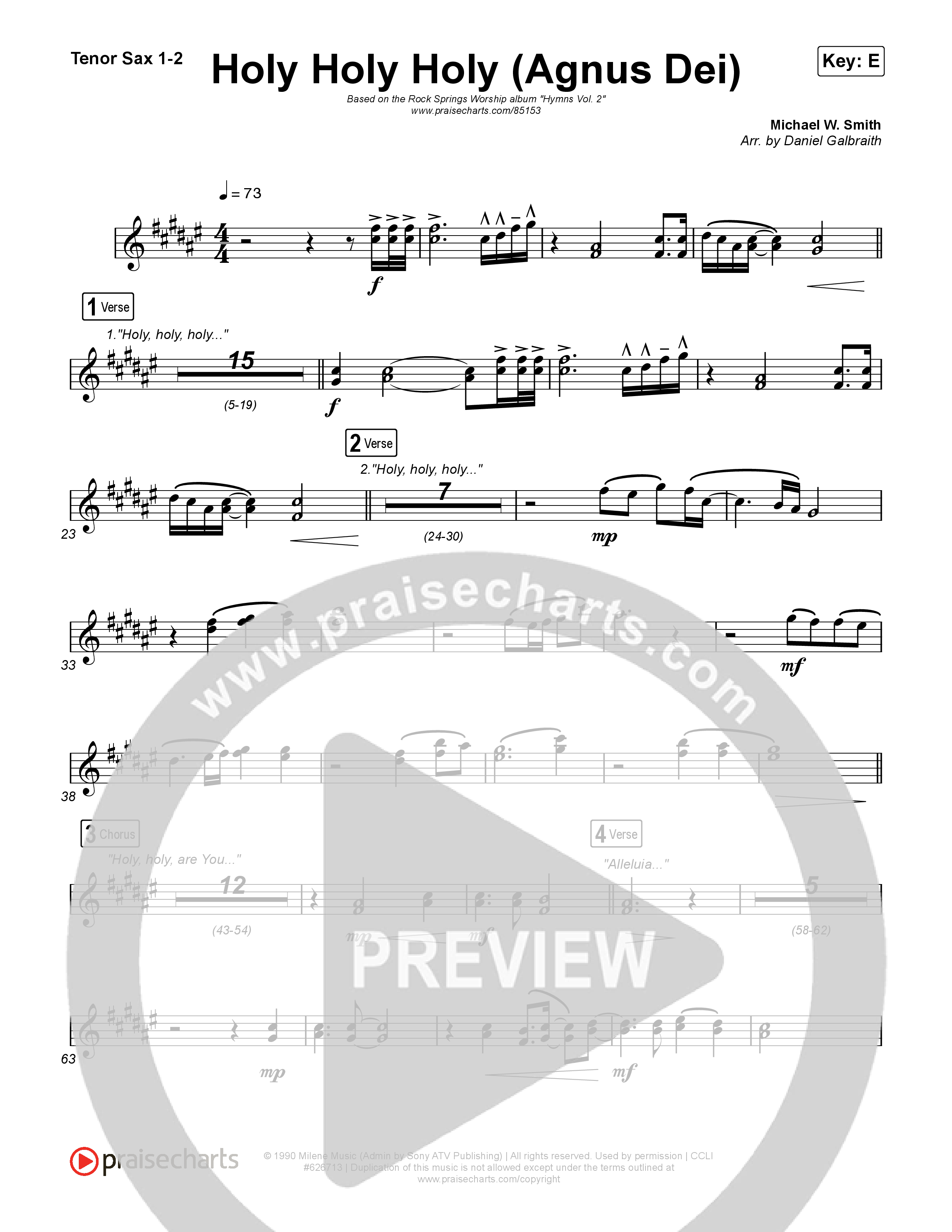 Holy Holy Holy (Agnus Dei) Tenor Sax 1,2 (Rock Springs Worship / Donny Henderson / Laura Schultz / Arr. Matt Summers / Arr. Amber Balltzglier)
