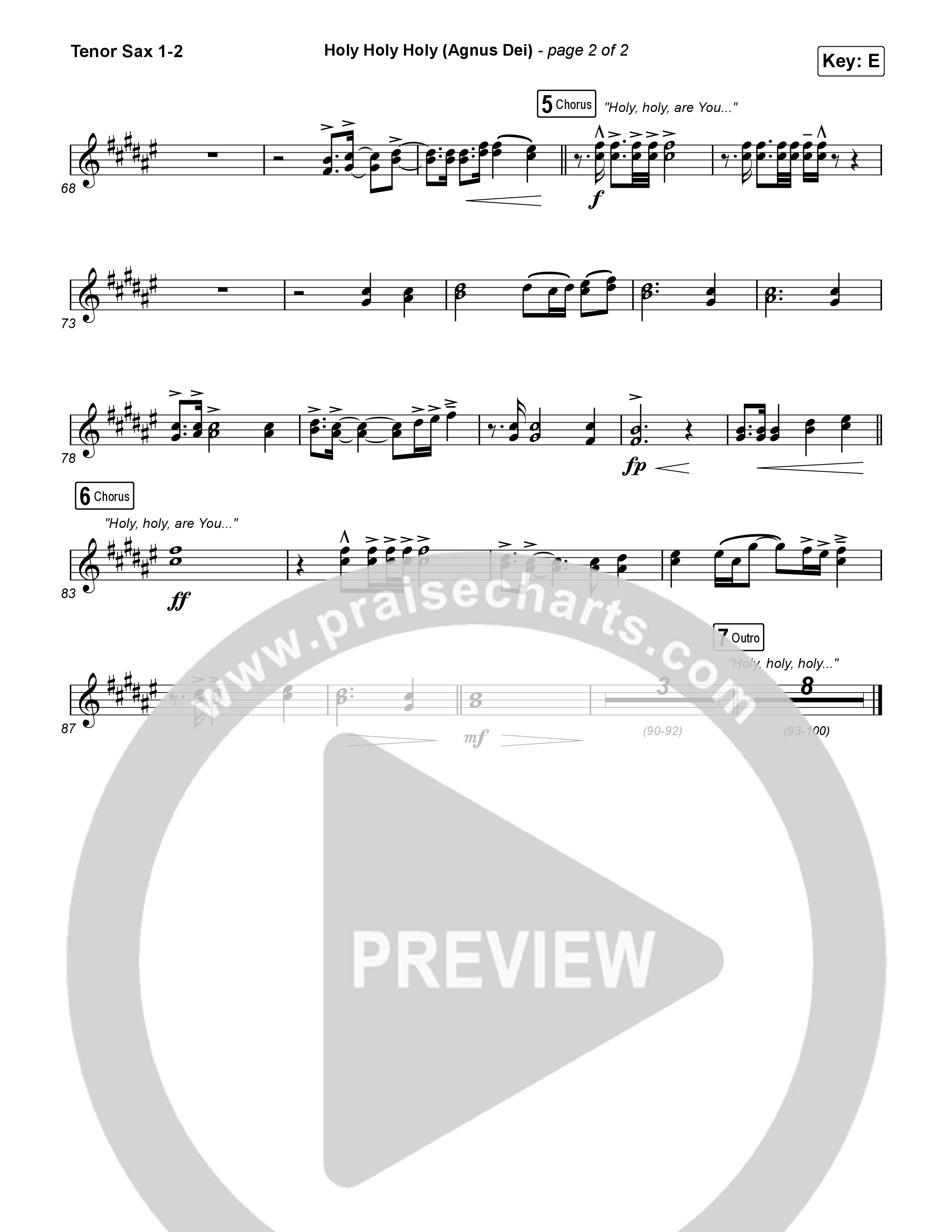 Holy Holy Holy (Agnus Dei) Tenor Sax 1,2 (Rock Springs Worship / Donny Henderson / Laura Schultz / Arr. Matt Summers / Arr. Amber Balltzglier)