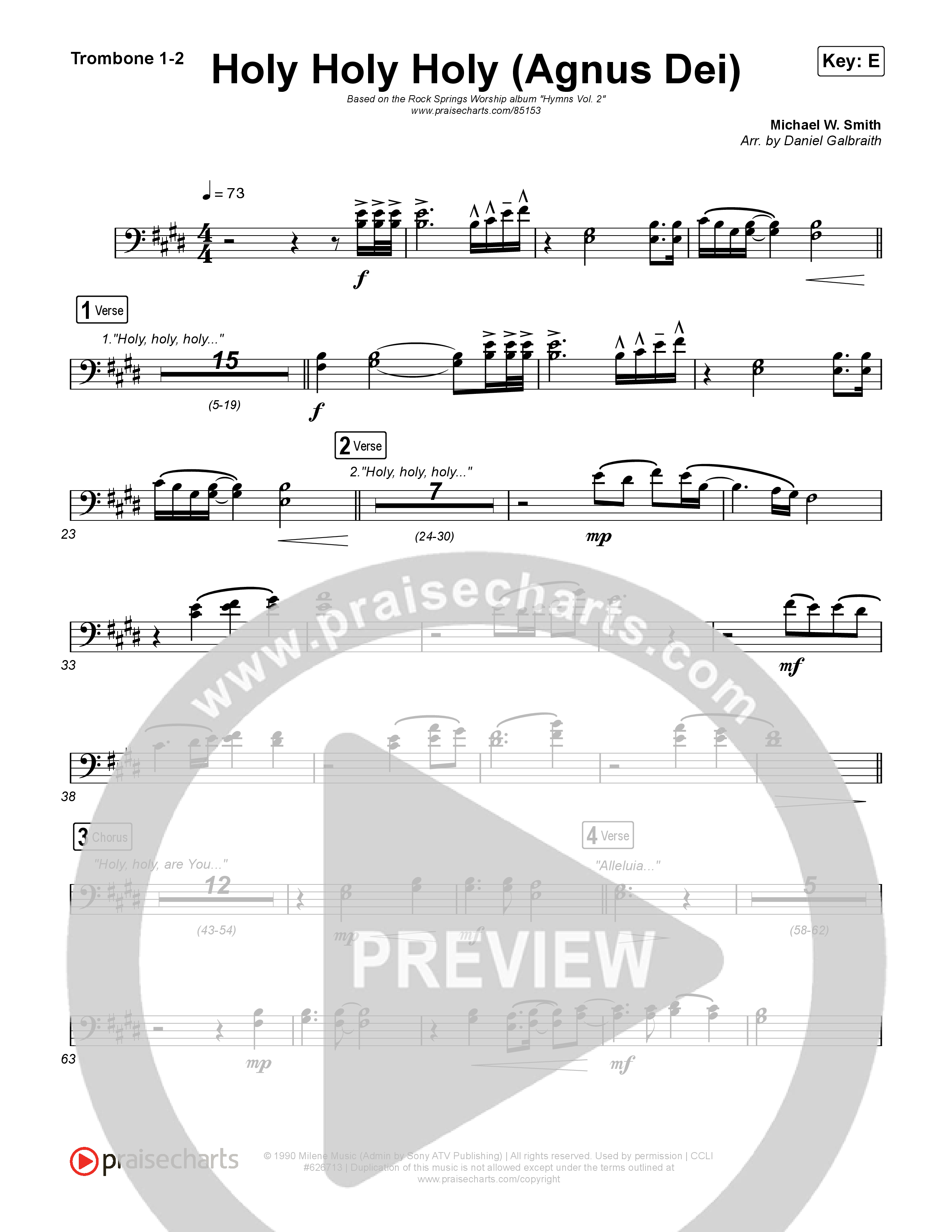 Holy Holy Holy (Agnus Dei) Trombone 1,2 (Rock Springs Worship / Donny Henderson / Laura Schultz / Arr. Matt Summers / Arr. Amber Balltzglier)