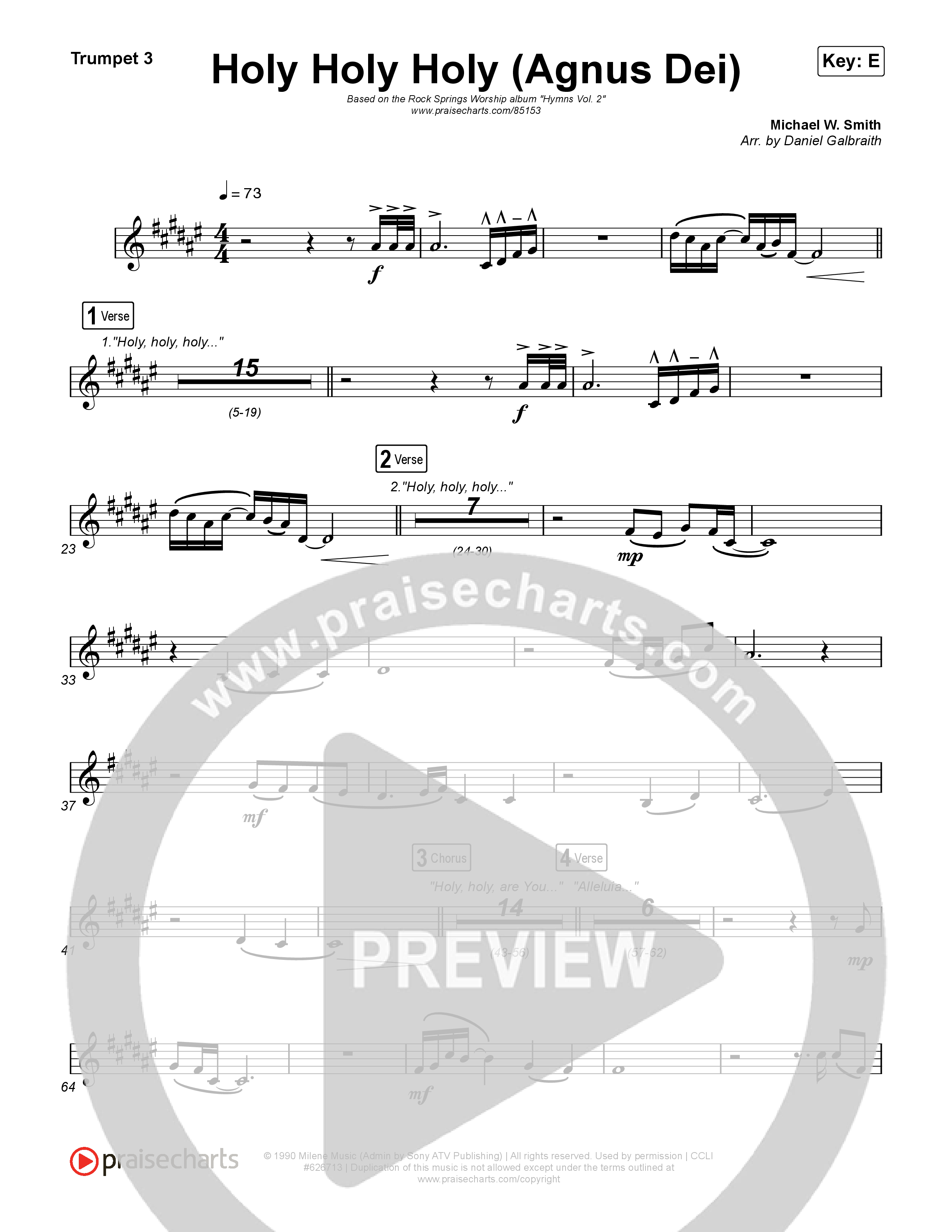 Holy Holy Holy (Agnus Dei) Trumpet 1,2 (Rock Springs Worship / Donny Henderson / Laura Schultz / Arr. Matt Summers / Arr. Amber Balltzglier)