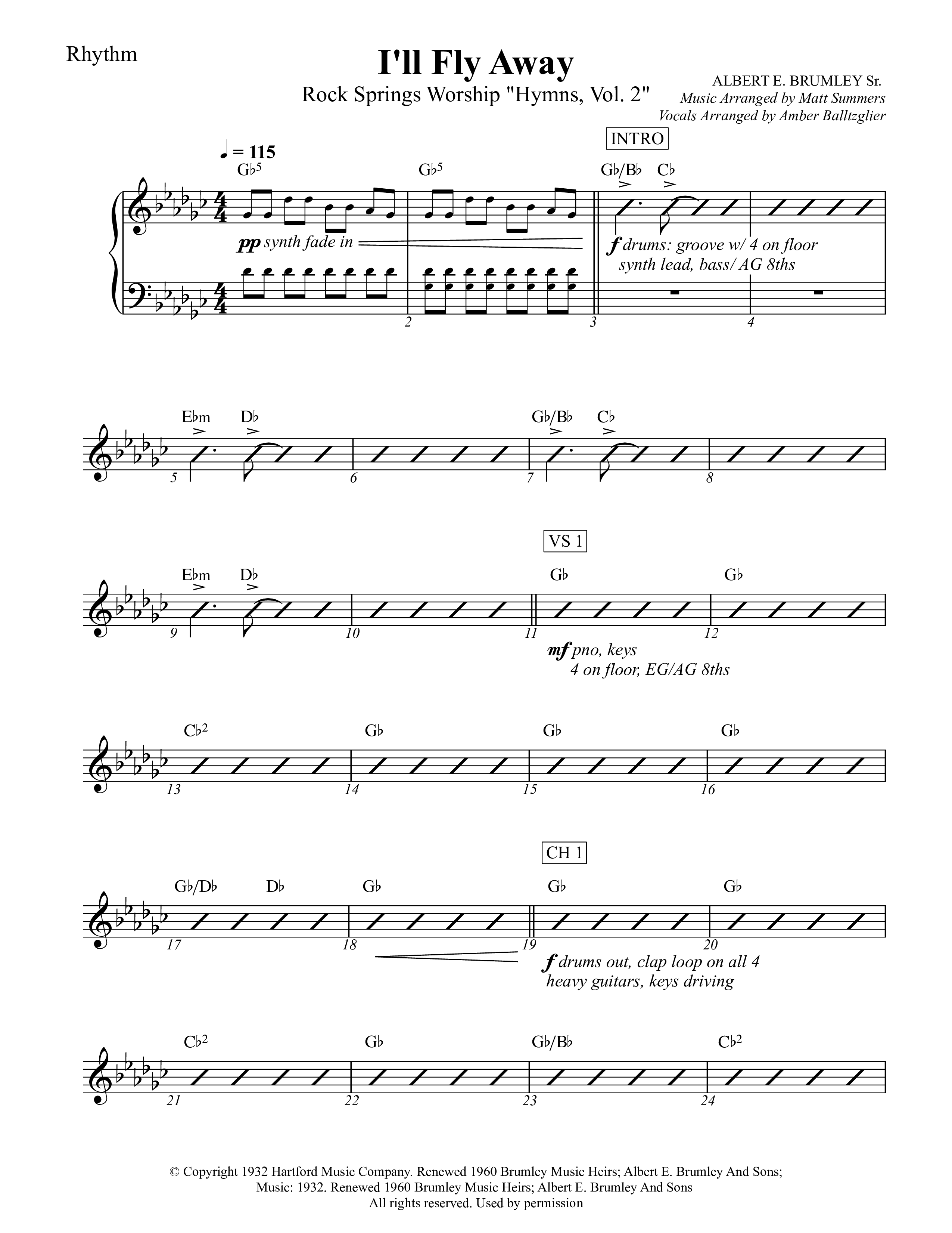I'll Fly Away Rhythm Chart (Rock Springs Worship / Heath Balltzglier / Arr. Matt Summers / Arr. Amber Balltzglier)