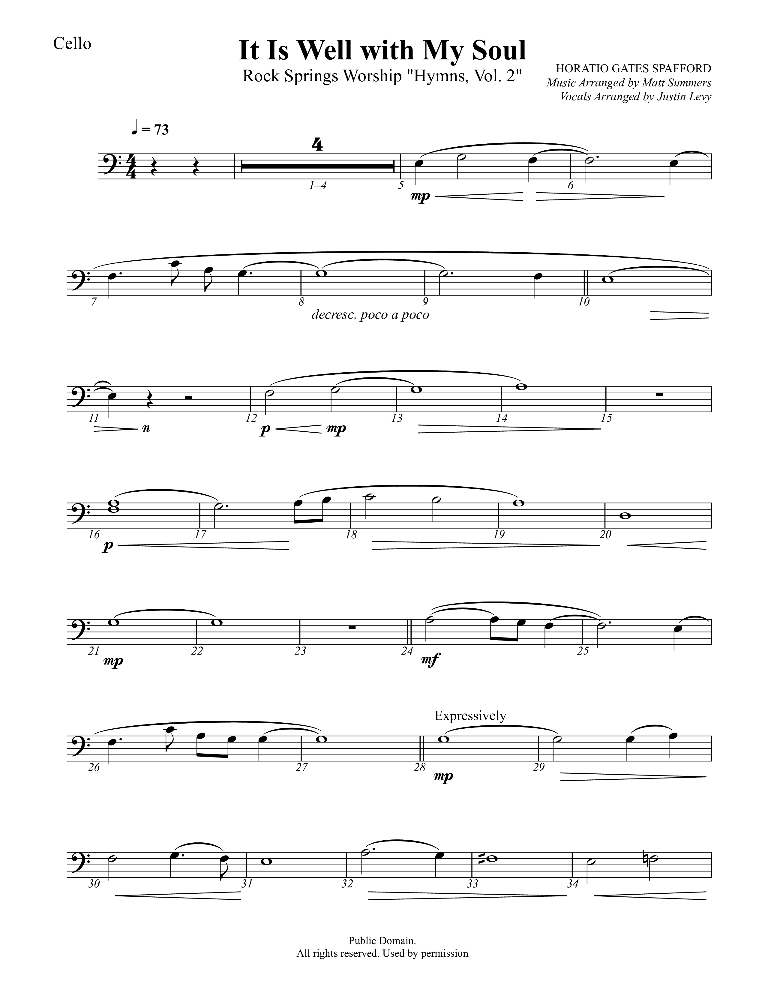 It Is Well With My Soul Cello (Rock Springs Worship / TaRanda Greene / Arr. Matt Summers / Arr. Justin Levy)