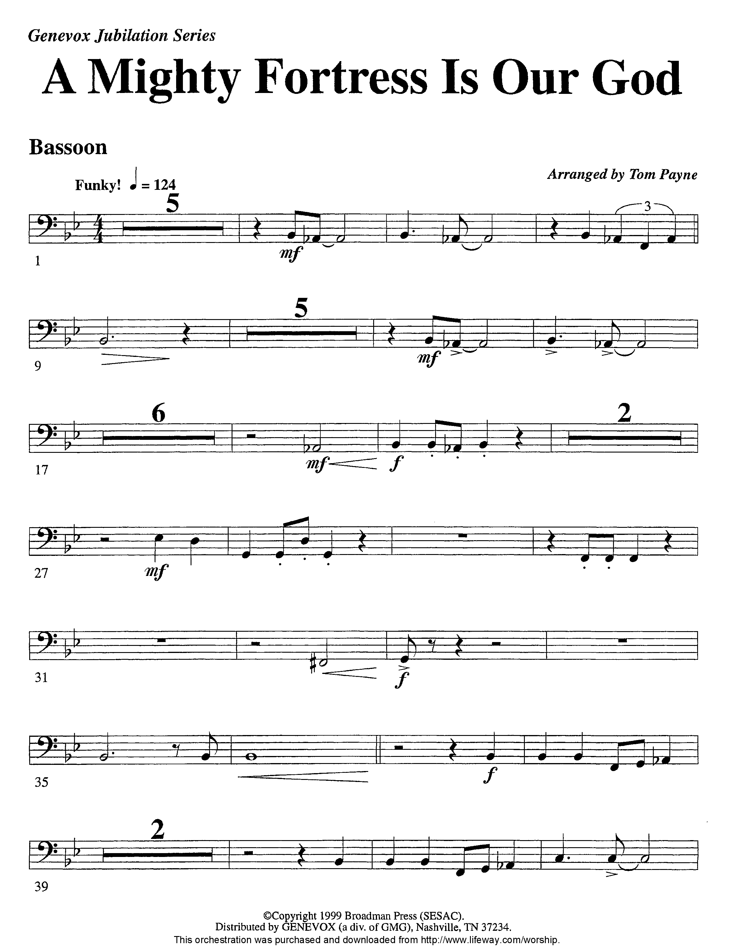 A Mighty Fortress Is Our God (Instrumental) Bassoon (Lifeway Worship / Arr. Tom Payne / Arr. Jeff Cranfill)