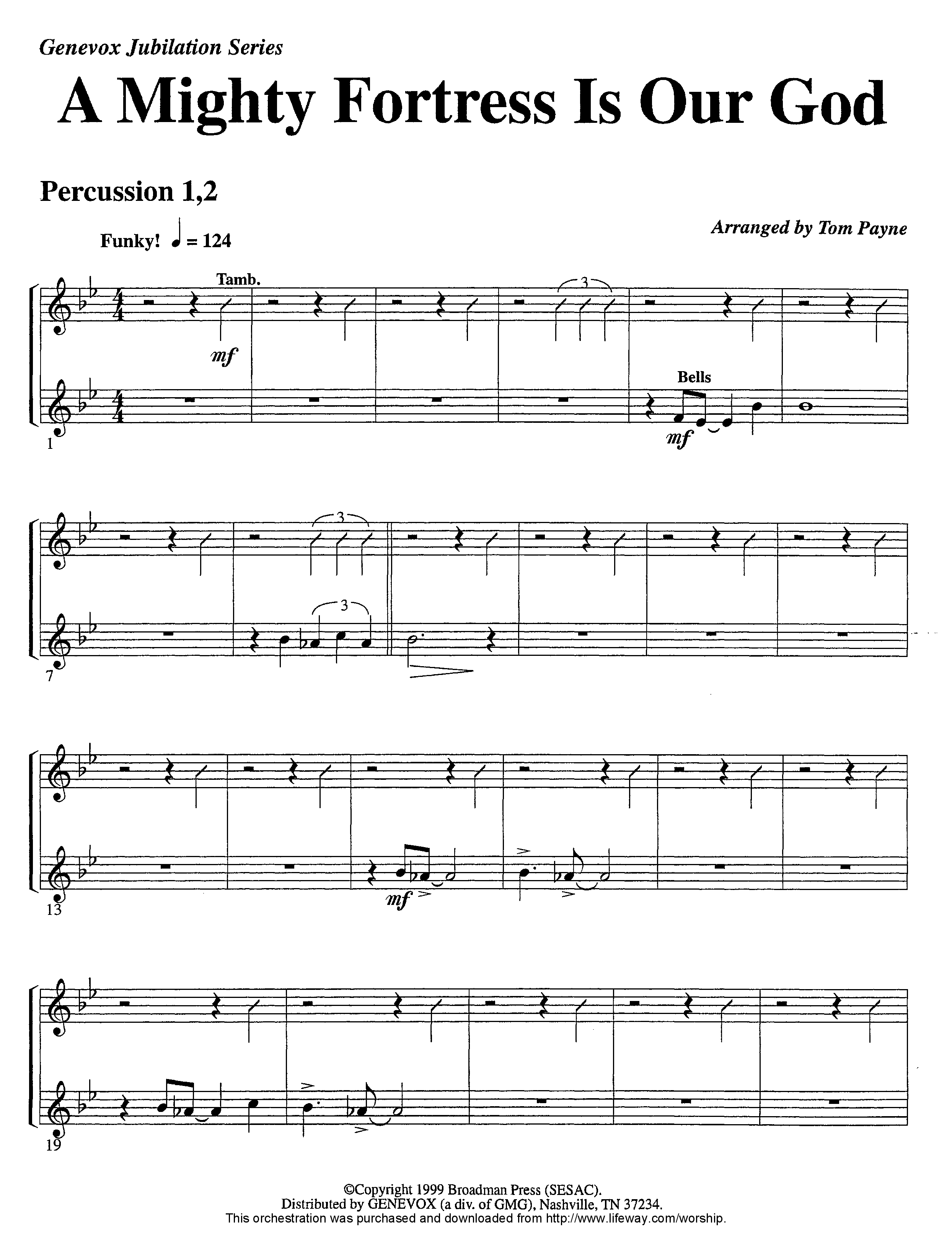 A Mighty Fortress Is Our God (Instrumental) Percussion 1/2 (Lifeway Worship / Arr. Tom Payne / Arr. Jeff Cranfill)