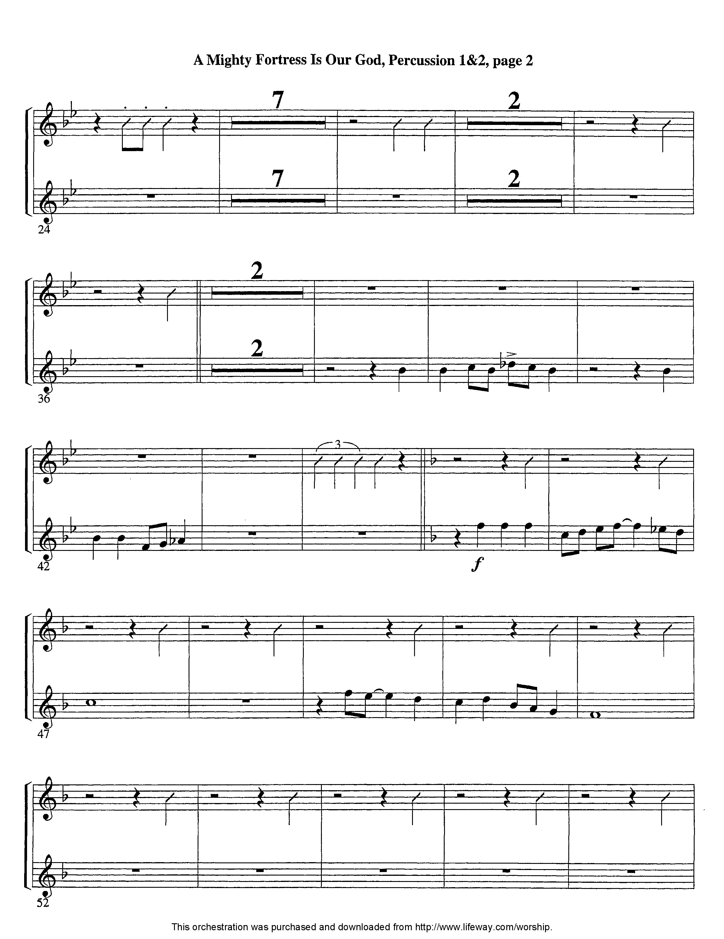 A Mighty Fortress Is Our God (Instrumental) Percussion 1/2 (Lifeway Worship / Arr. Tom Payne / Arr. Jeff Cranfill)