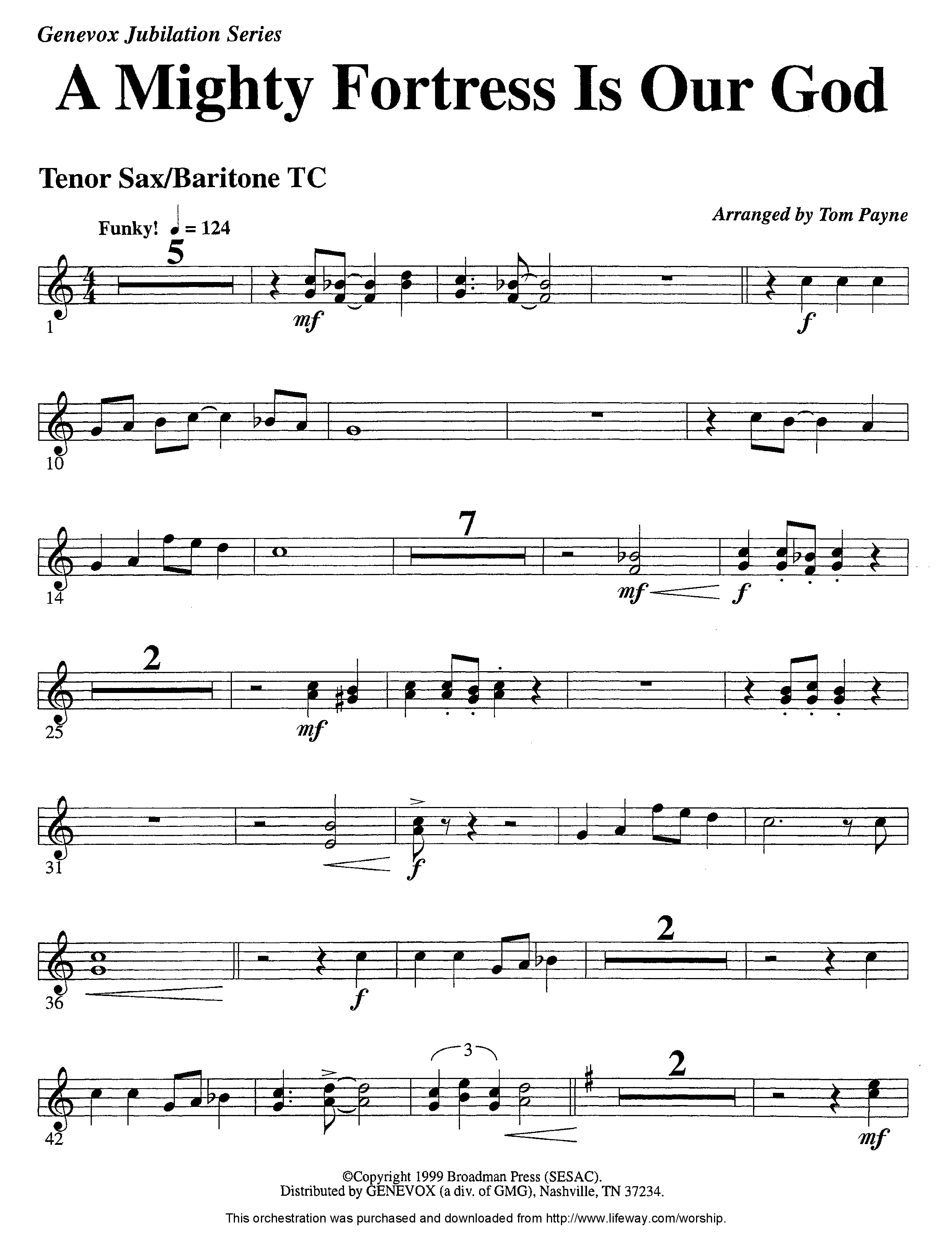A Mighty Fortress Is Our God (Instrumental) Tenor Sax/Baritone T.C. (Lifeway Worship / Arr. Tom Payne / Arr. Jeff Cranfill)