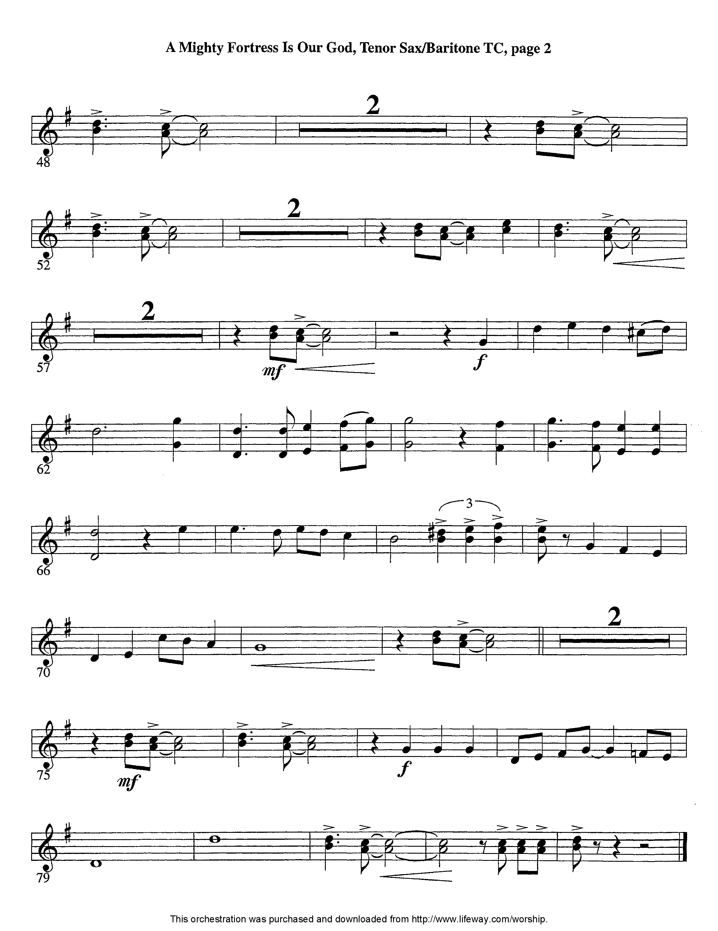 A Mighty Fortress Is Our God (Instrumental) Tenor Sax/Baritone T.C. (Lifeway Worship / Arr. Tom Payne / Arr. Jeff Cranfill)