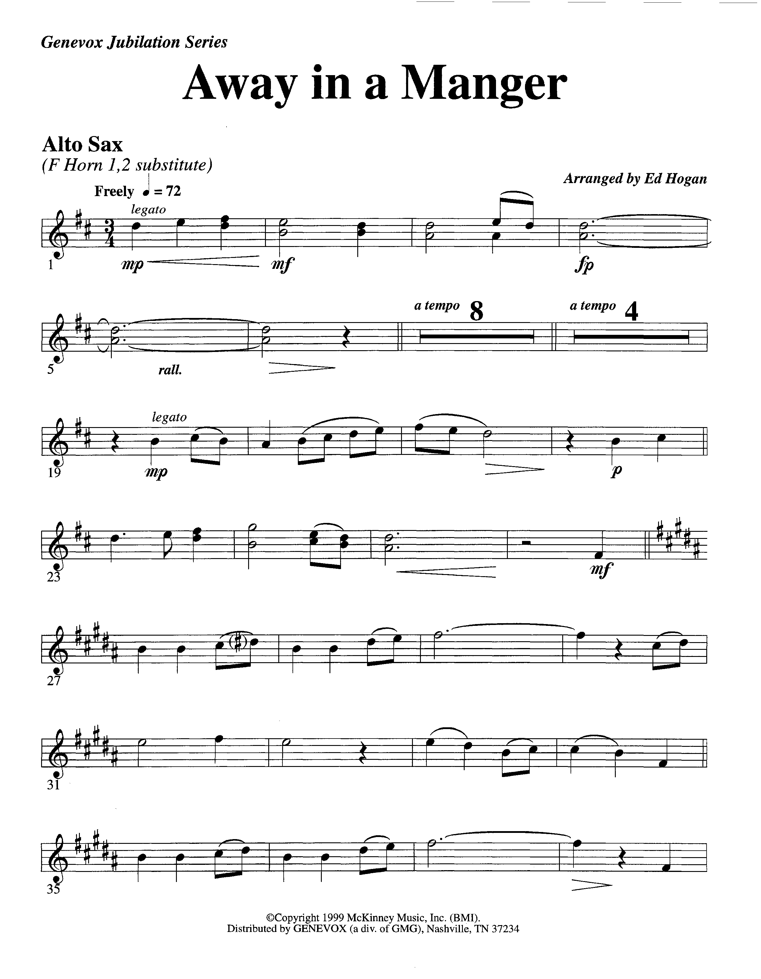Away In A Manger (Instrumental) Alto Sax (Lifeway Worship / Arr. Ed Hogan)