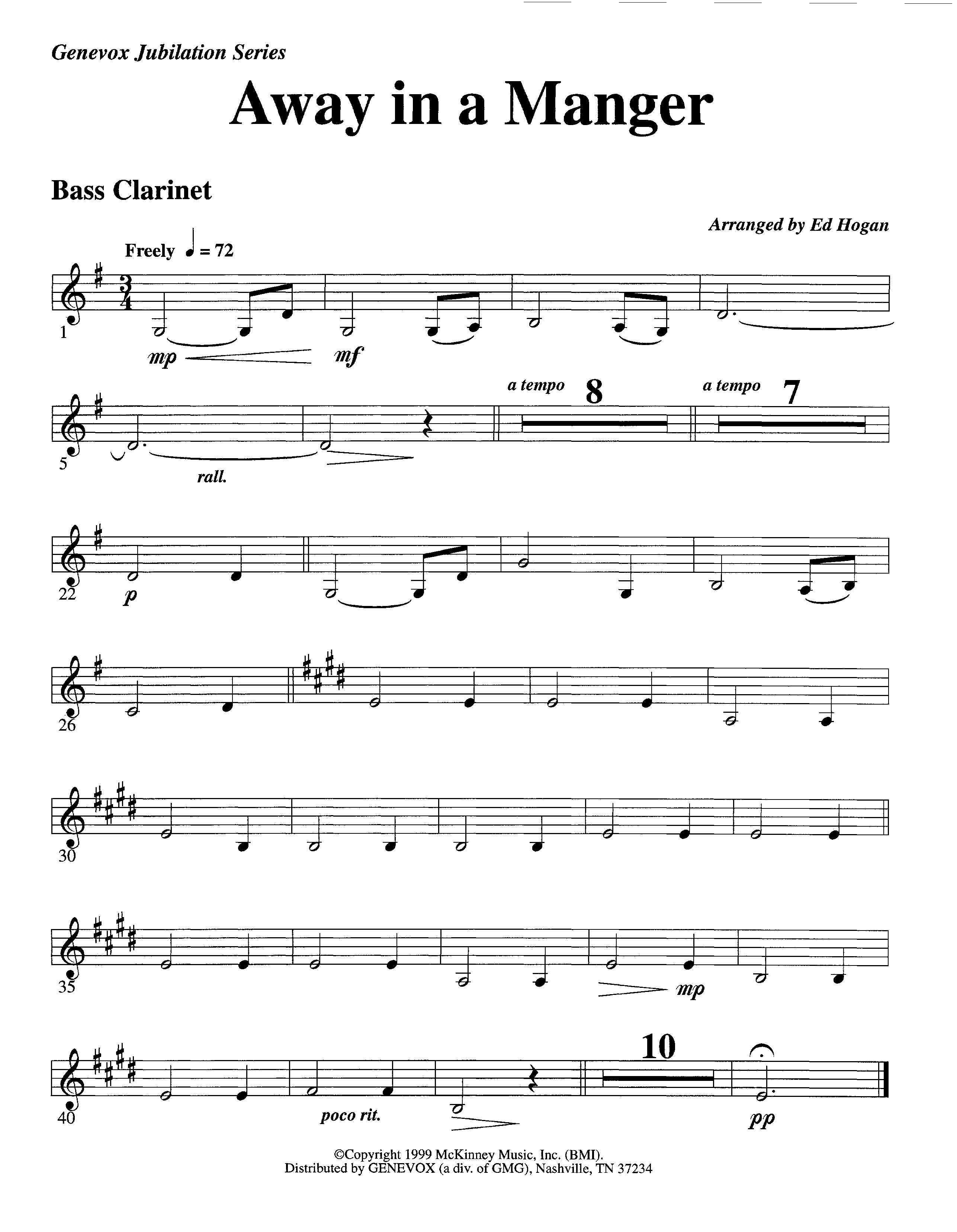 Away In A Manger (Instrumental) Bass Clarinet (Lifeway Worship / Arr. Ed Hogan)