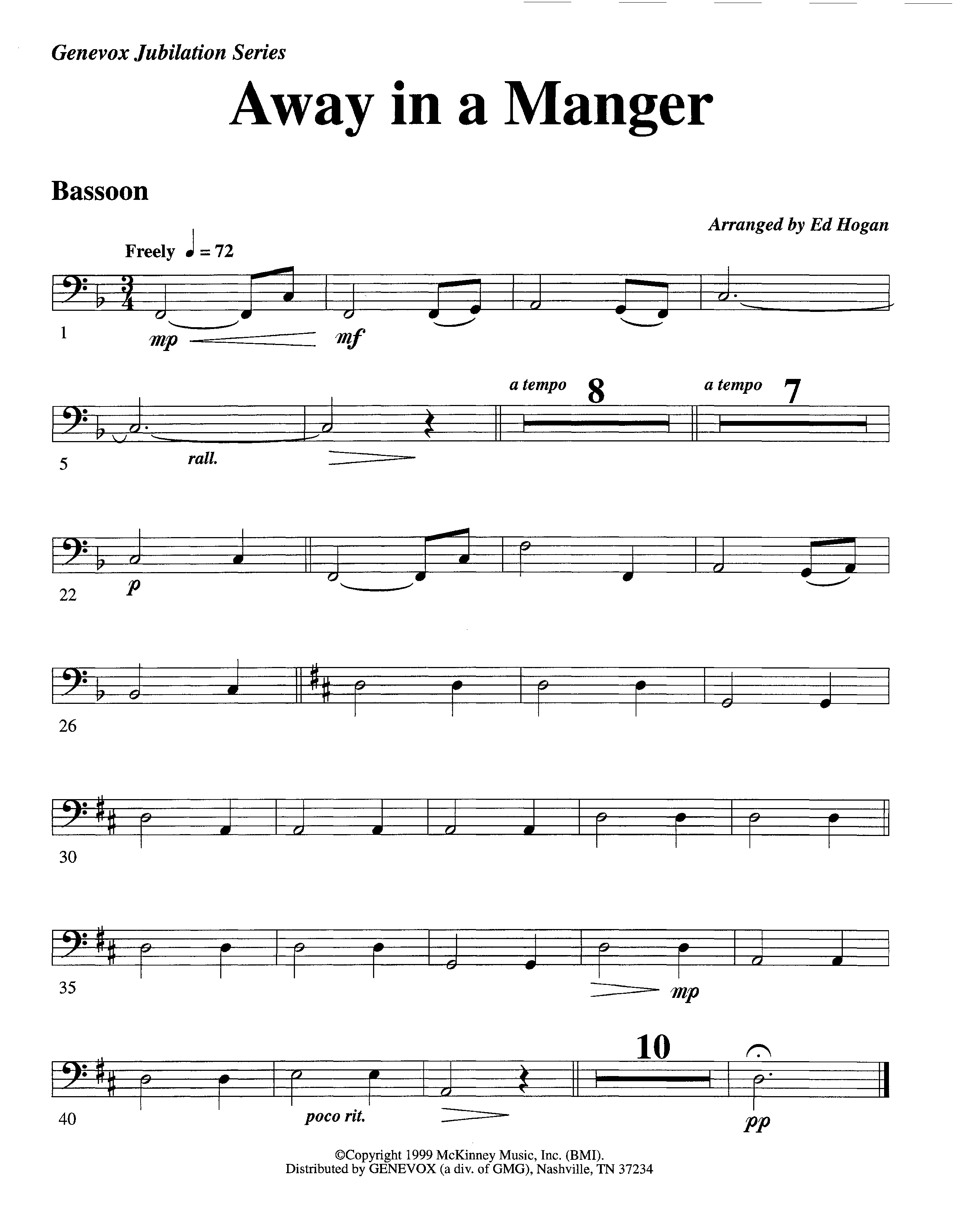 Away In A Manger (Instrumental) Bassoon (Lifeway Worship / Arr. Ed Hogan)