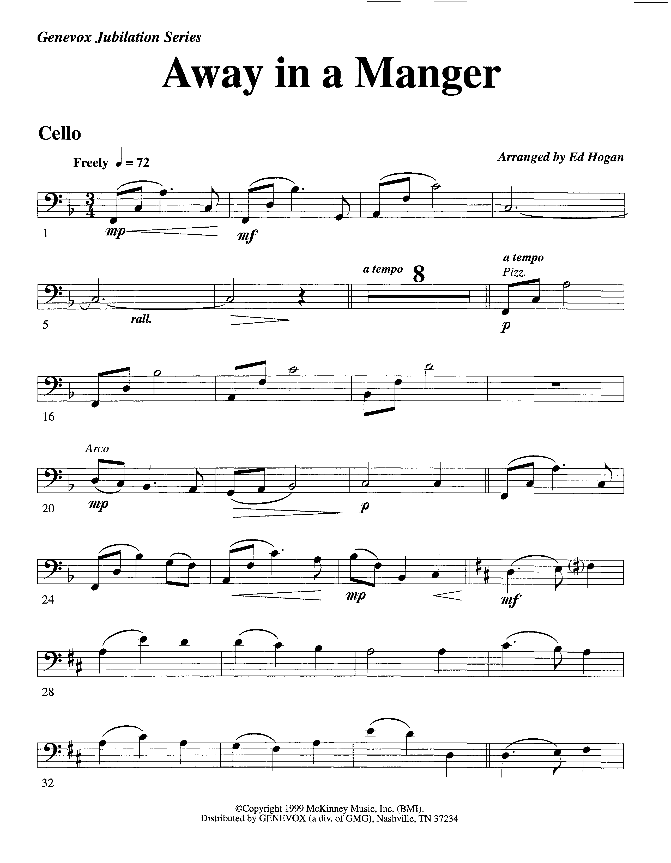Away In A Manger (Instrumental) Cello (Lifeway Worship / Arr. Ed Hogan)