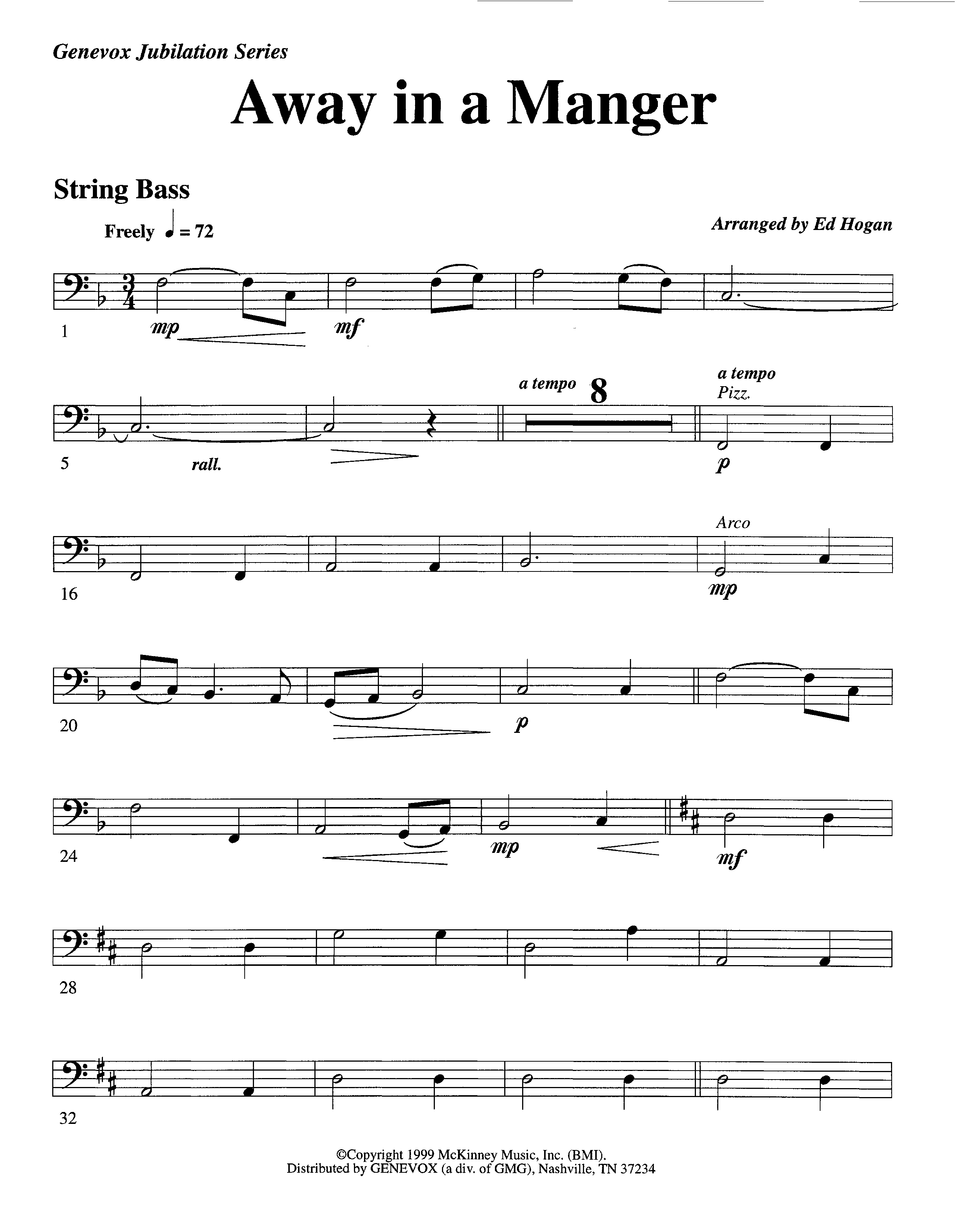 Away In A Manger (Instrumental) Double Bass (Lifeway Worship / Arr. Ed Hogan)