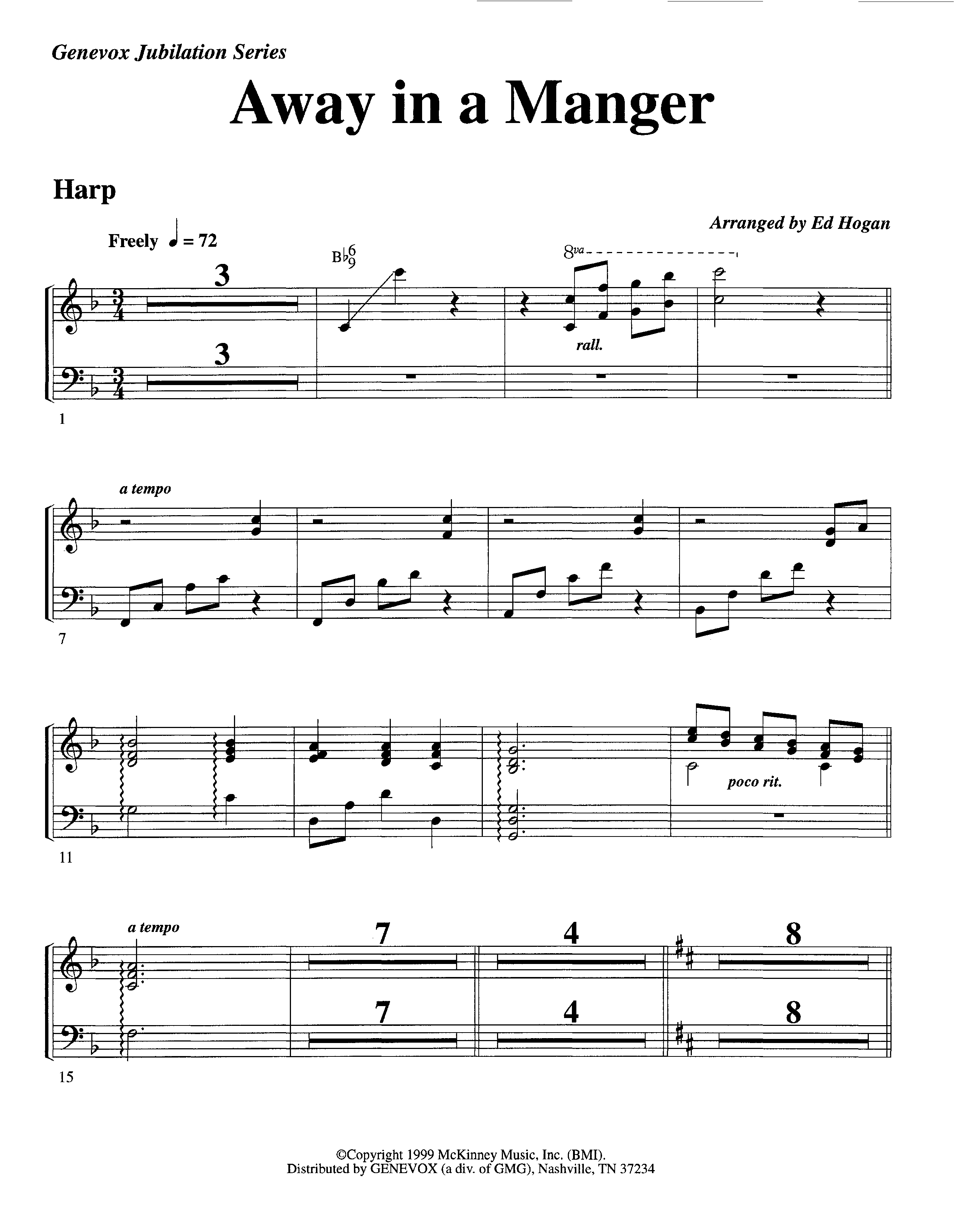 Away In A Manger (Instrumental) Harp (Lifeway Worship / Arr. Ed Hogan)