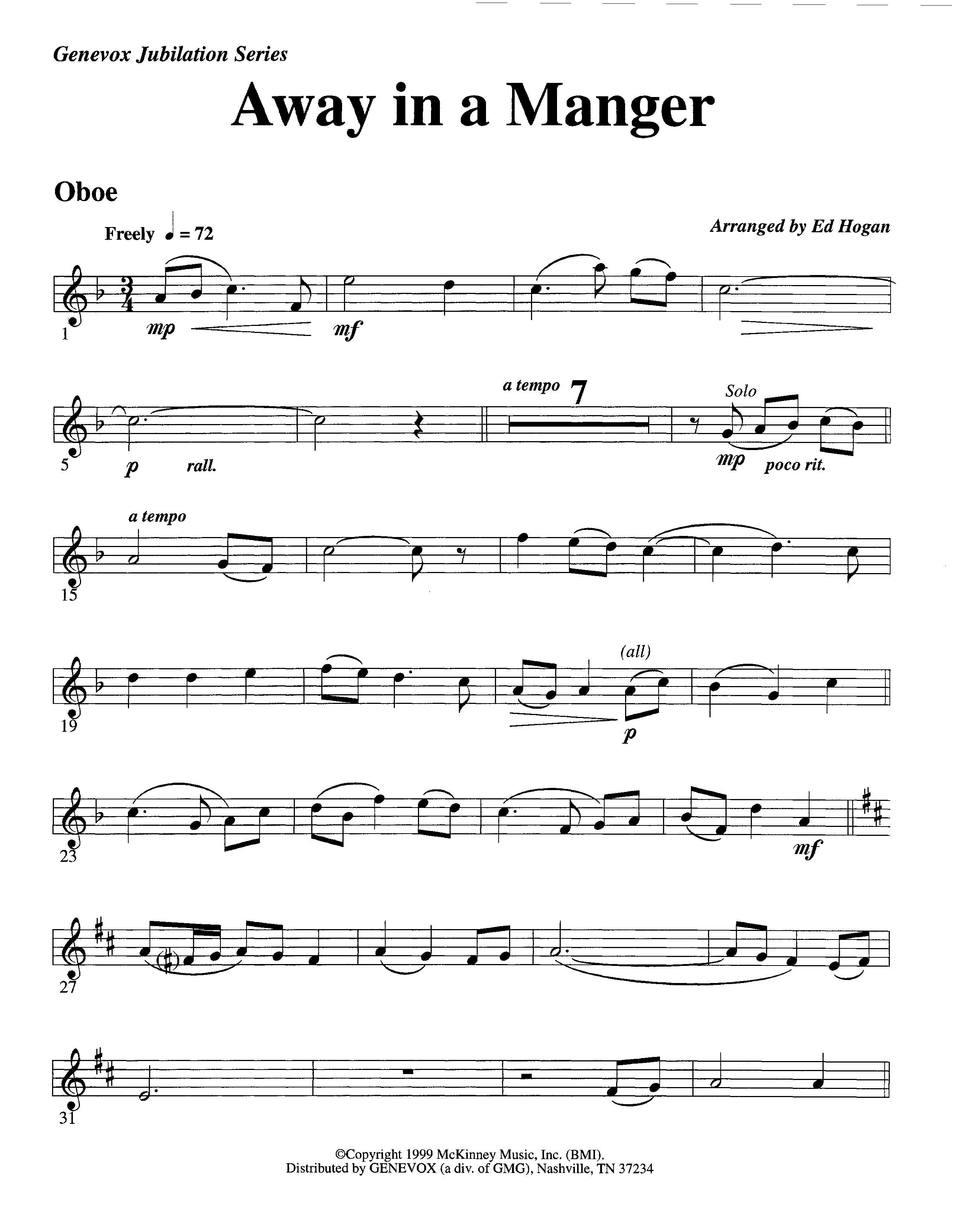 Away In A Manger (Instrumental) Oboe (Lifeway Worship / Arr. Ed Hogan)