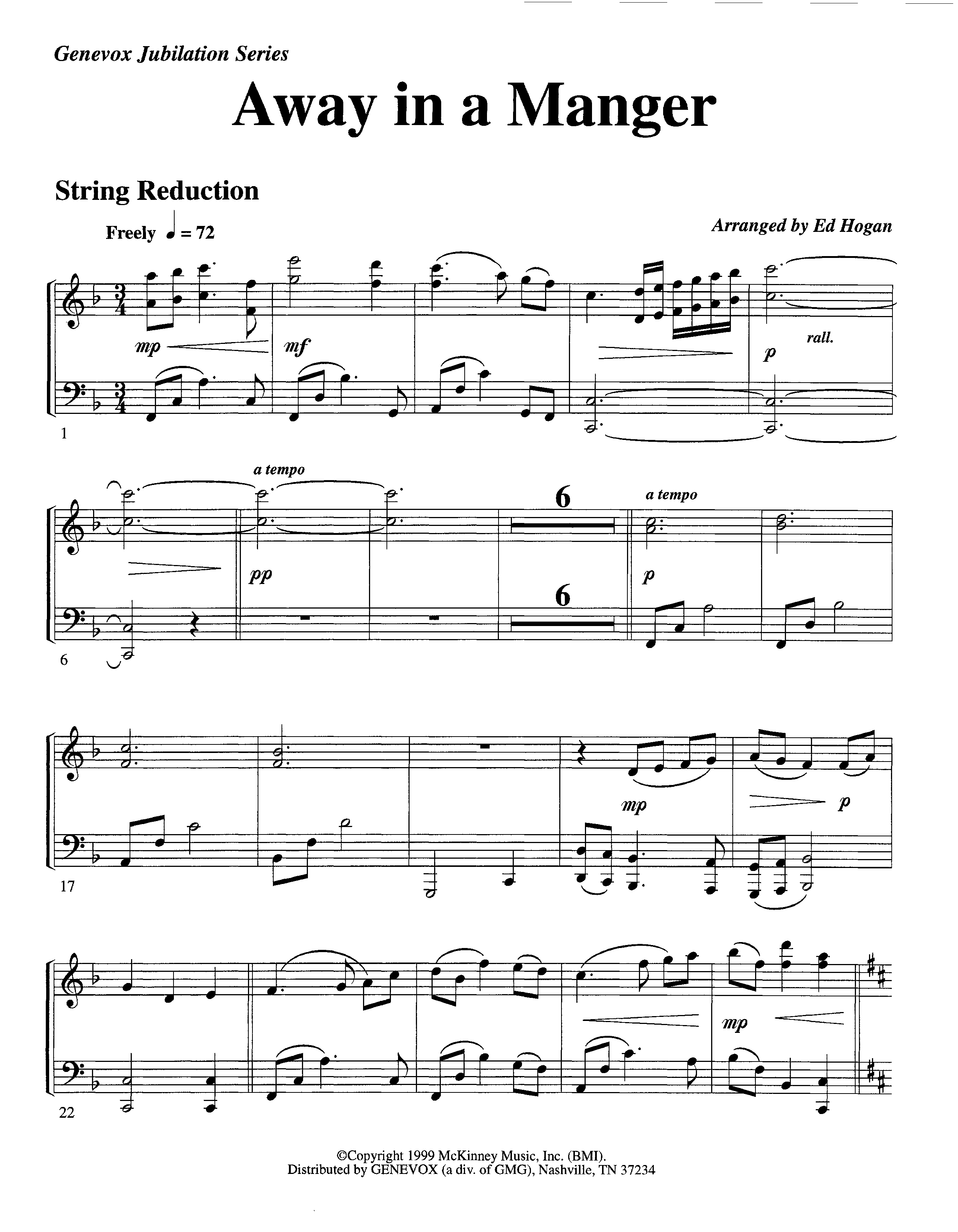 Away In A Manger (Instrumental) String Reduction (Lifeway Worship / Arr. Ed Hogan)