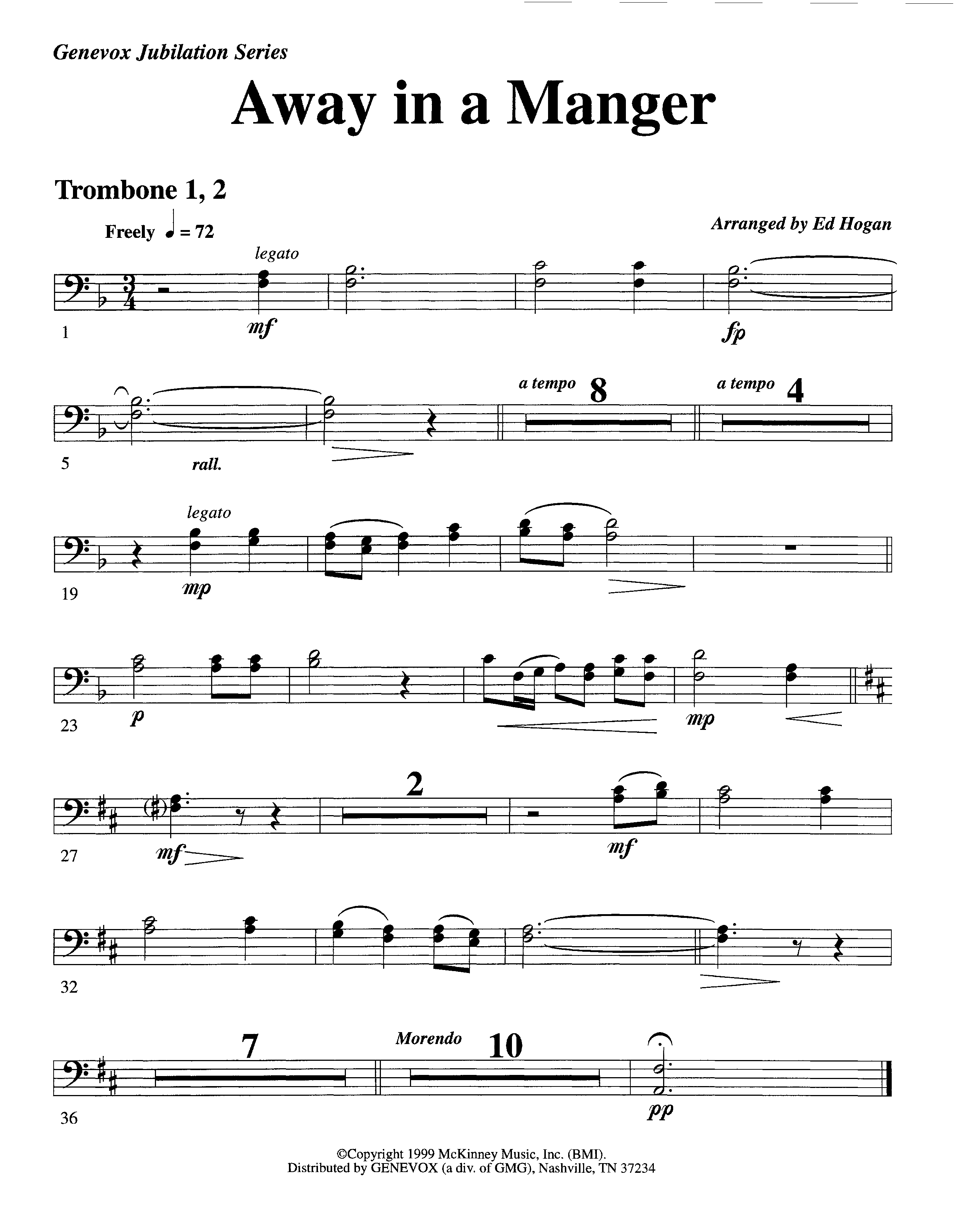 Away In A Manger (Instrumental) Trombone 1/2 (Lifeway Worship / Arr. Ed Hogan)