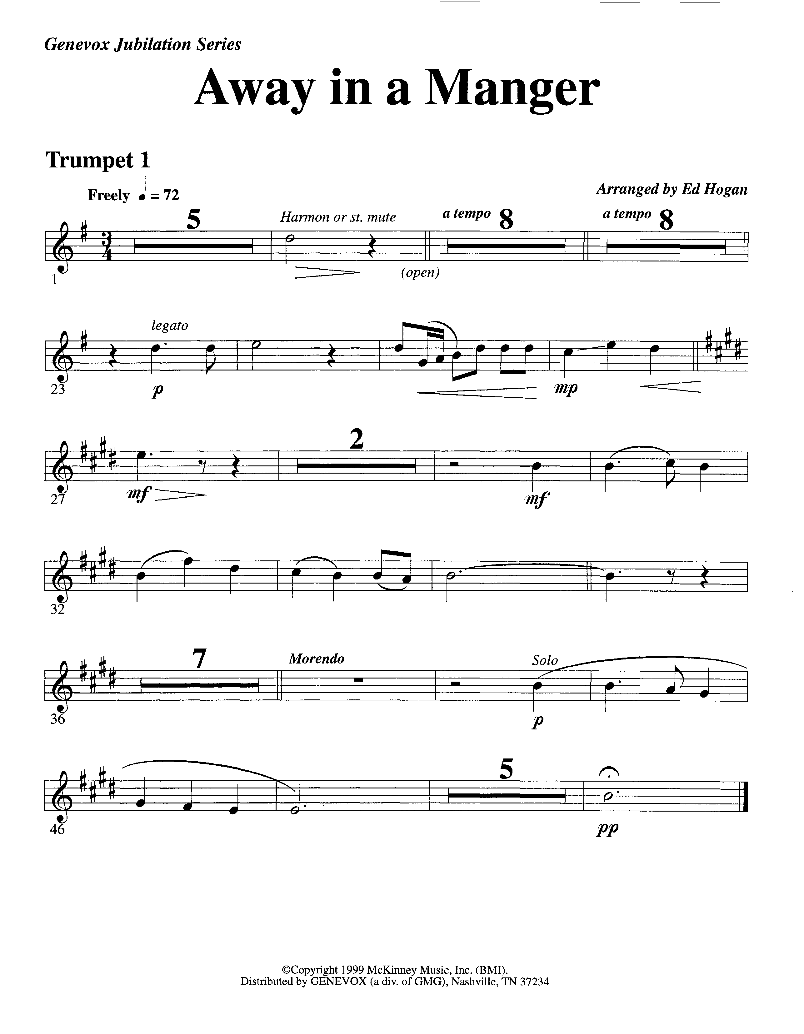 Away In A Manger (Instrumental) Trumpet 1 (Lifeway Worship / Arr. Ed Hogan)