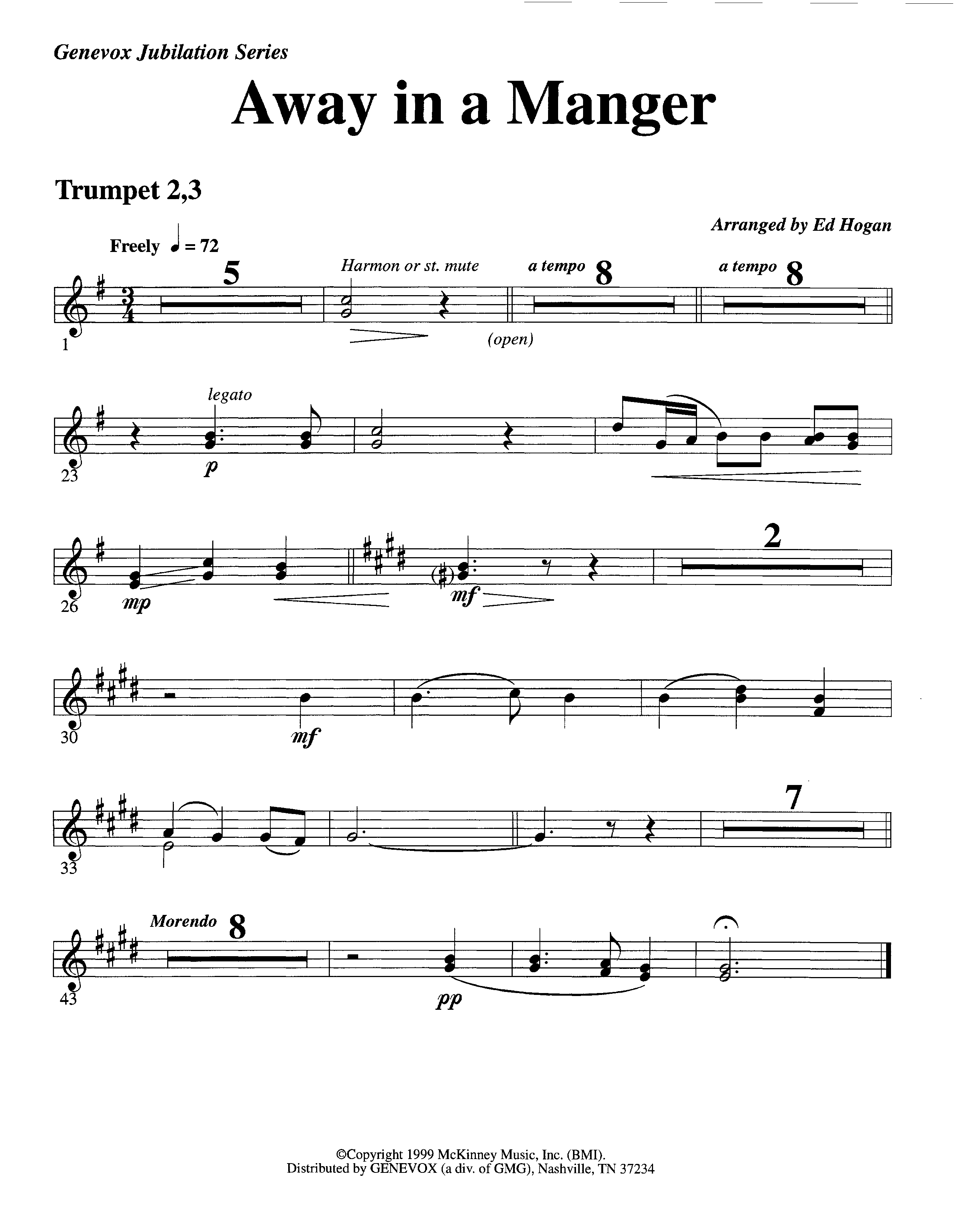 Away In A Manger (Instrumental) Trumpet 2/3 (Lifeway Worship / Arr. Ed Hogan)