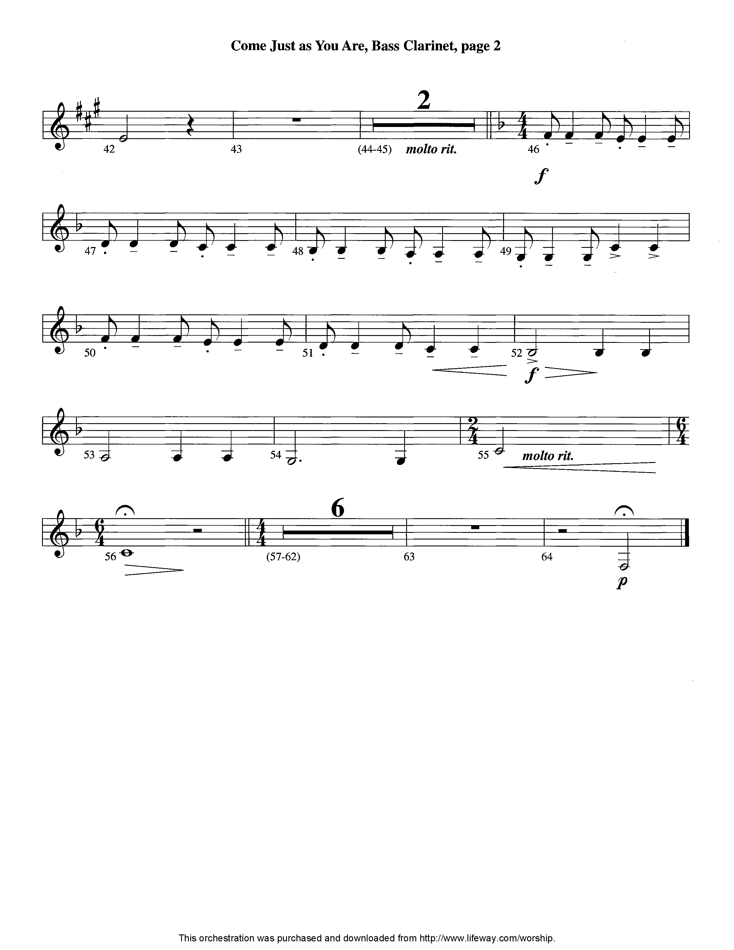 Come Just As You Are (with Just As I Am) (Instrumental) Bass Clarinet (Lifeway Worship / Arr. David Shipps)