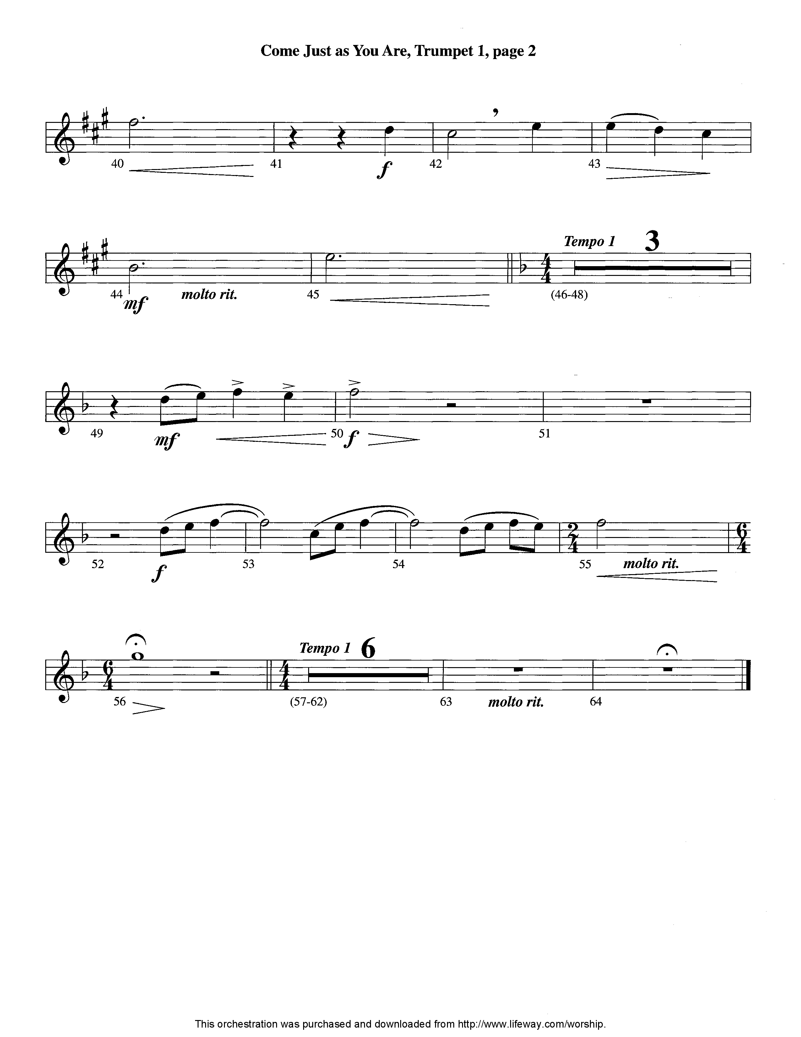 Come Just As You Are (with Just As I Am) (Instrumental) Trumpet 1 (Lifeway Worship / Arr. David Shipps)