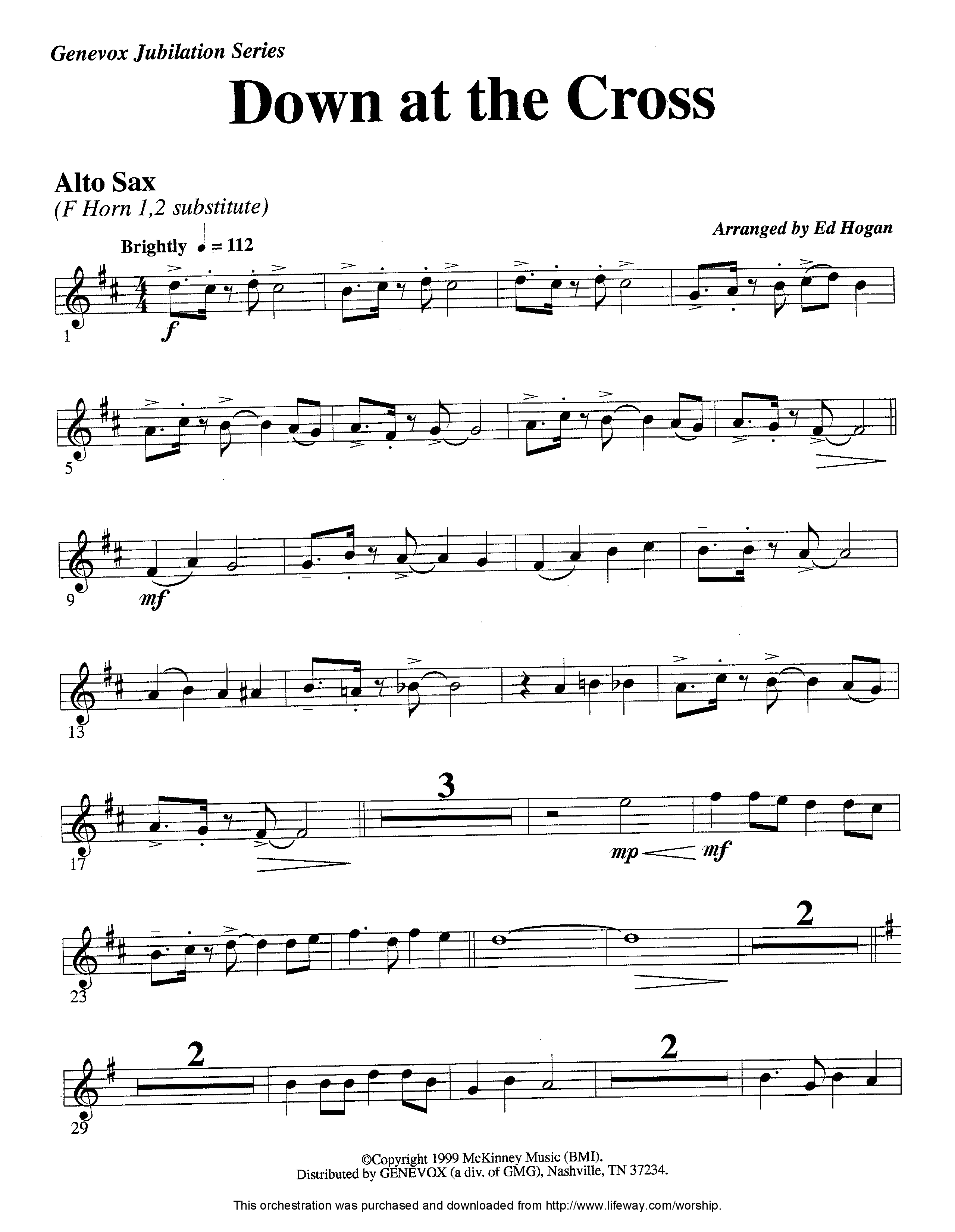 Down At The Cross (Instrumental) Alto Sax (Lifeway Worship / Arr. Ed Hogan)