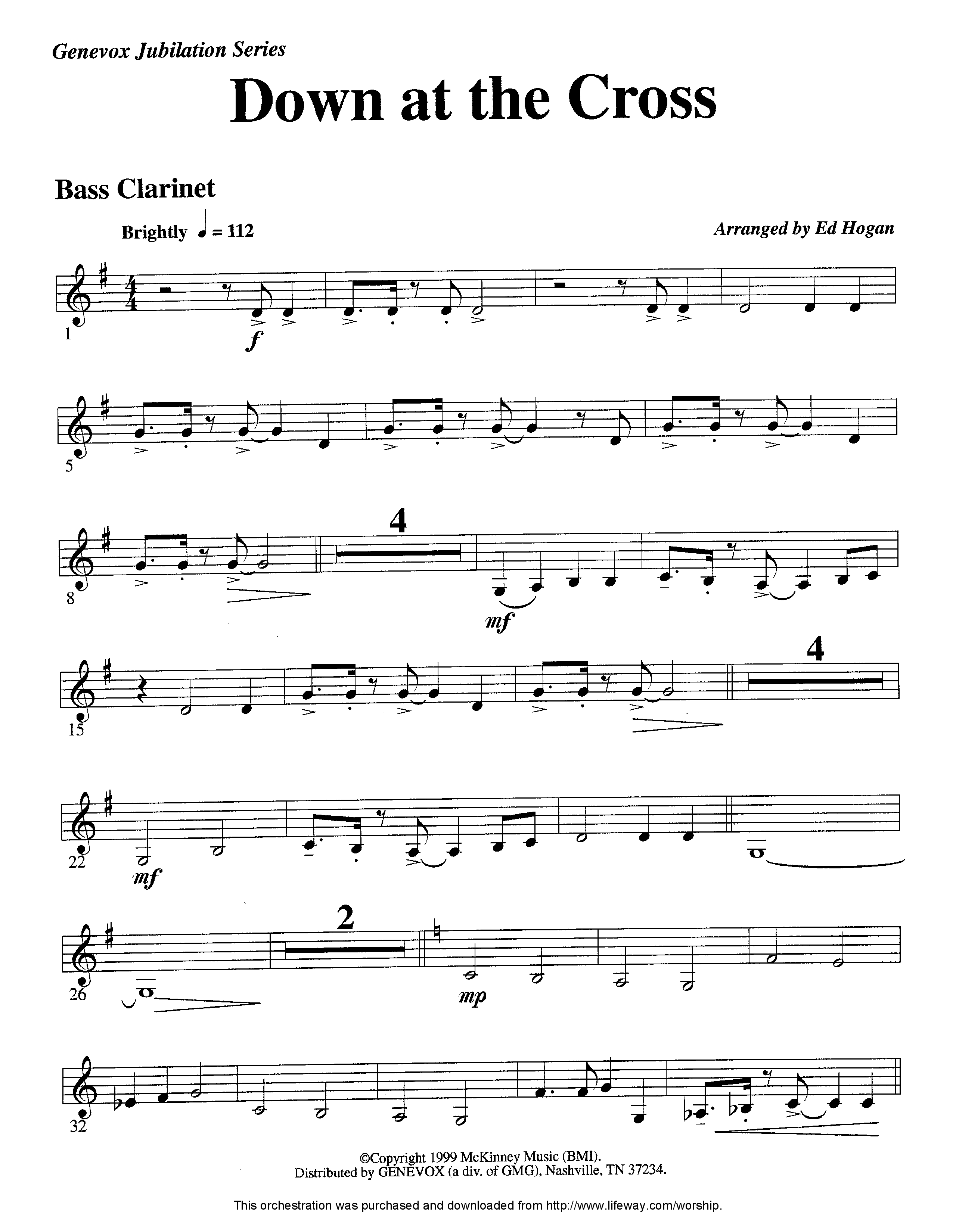 Down At The Cross (Instrumental) Bass Clarinet (Lifeway Worship / Arr. Ed Hogan)
