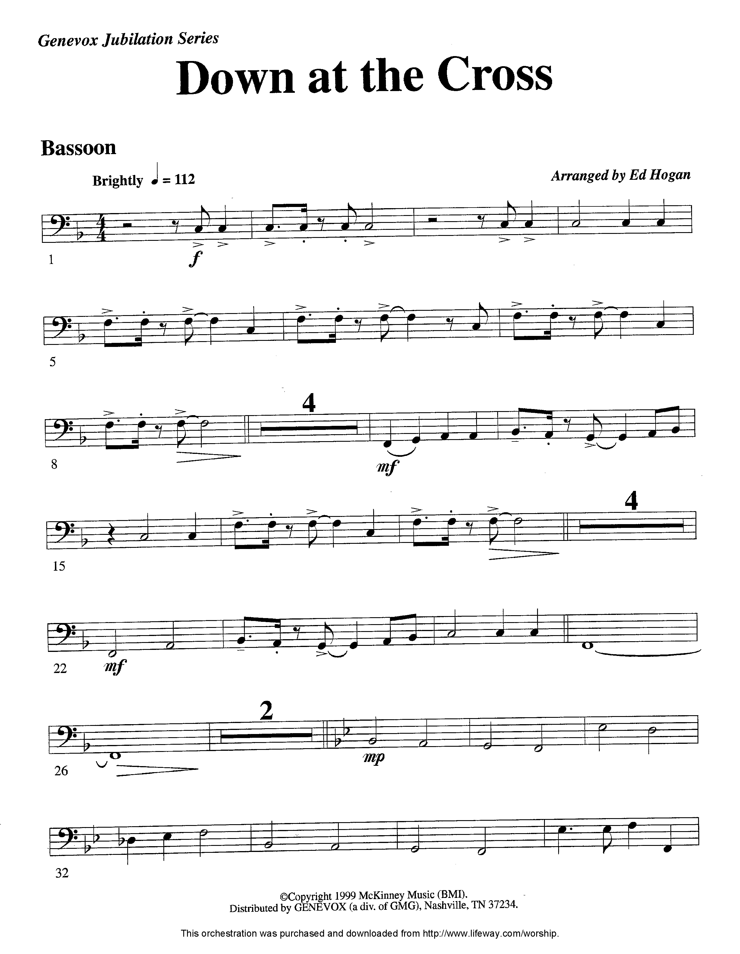 Down At The Cross (Instrumental) Bassoon (Lifeway Worship / Arr. Ed Hogan)