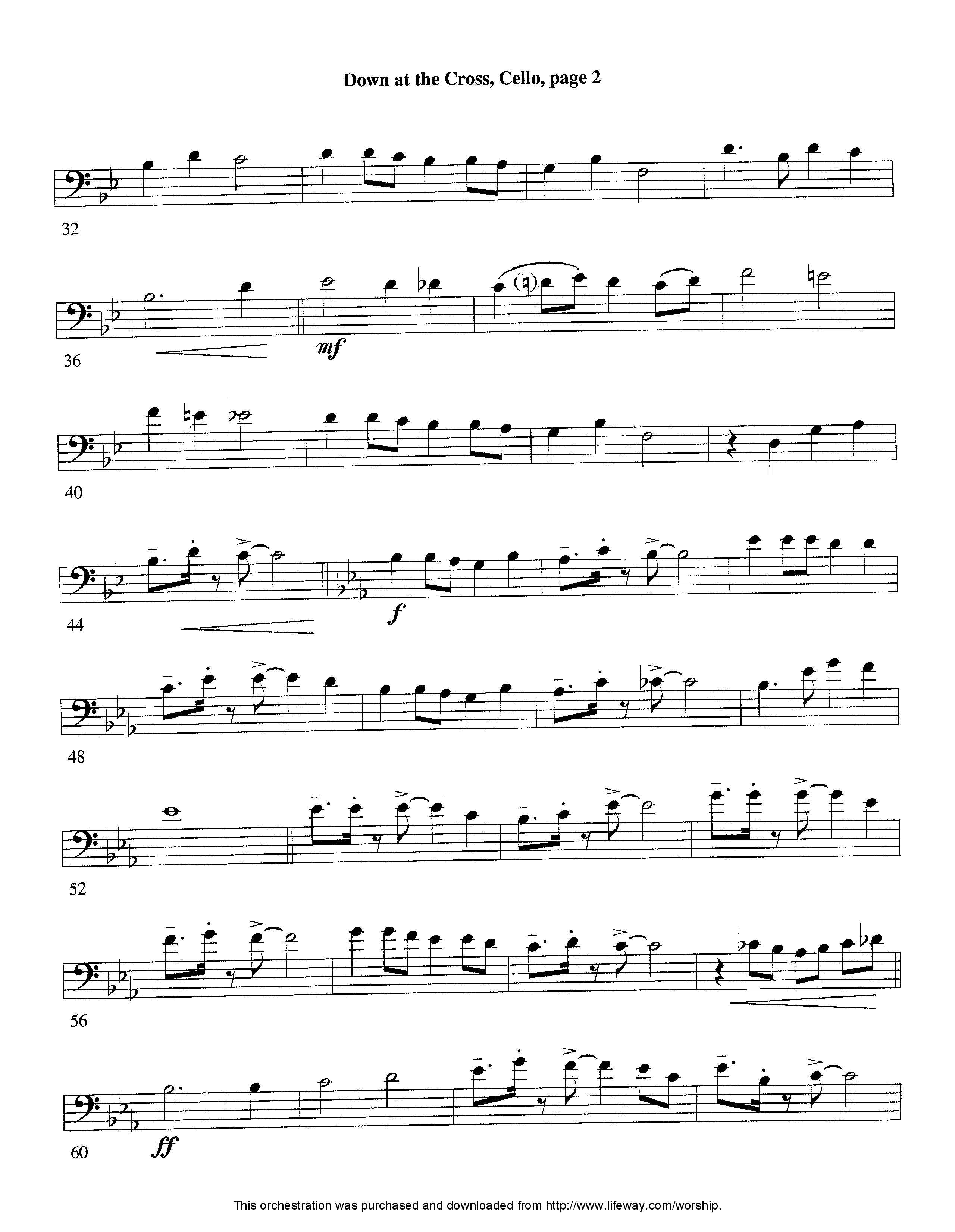Down At The Cross (Instrumental) Cello (Lifeway Worship / Arr. Ed Hogan)