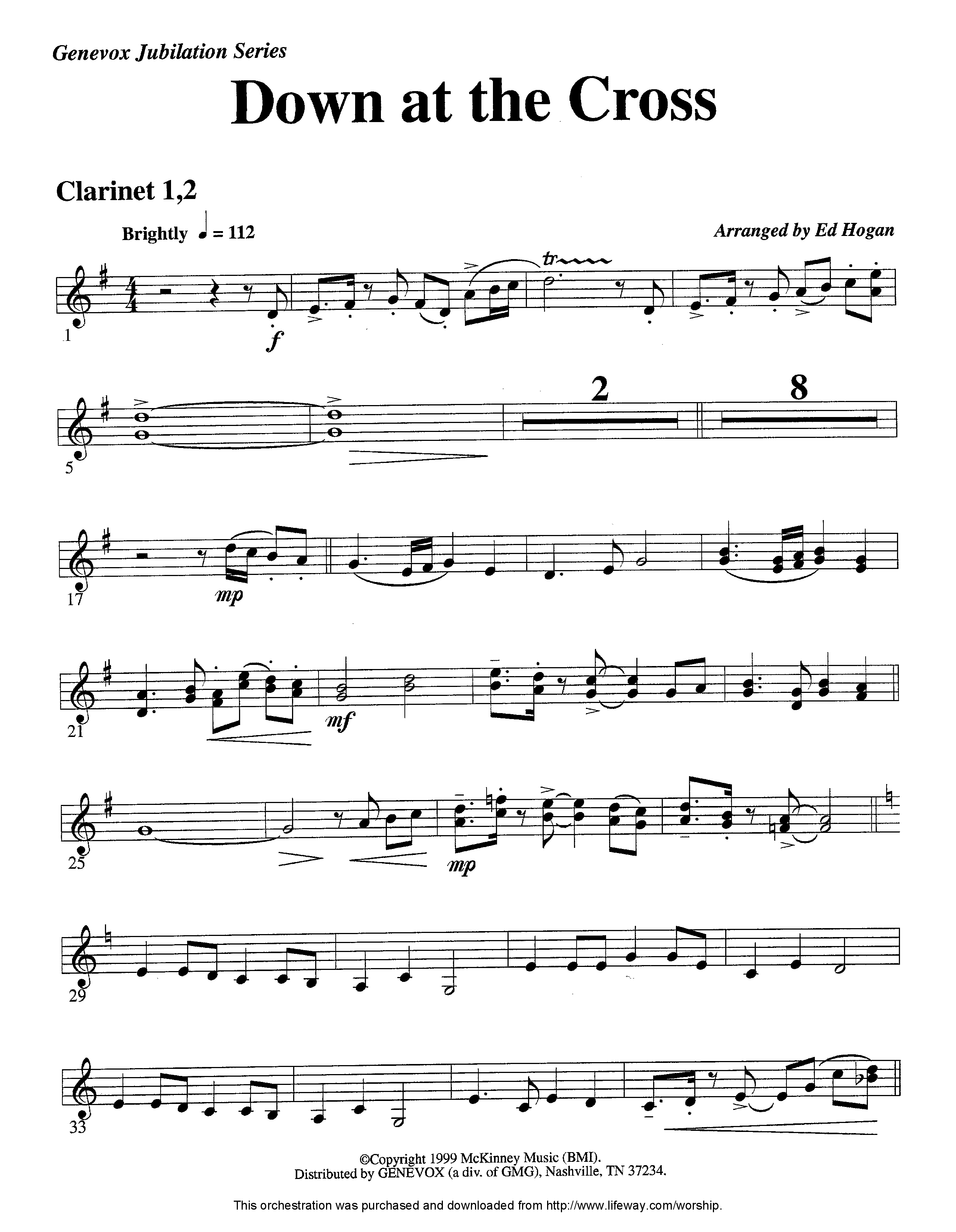 Down At The Cross (Instrumental) Clarinet 1/2 (Lifeway Worship / Arr. Ed Hogan)