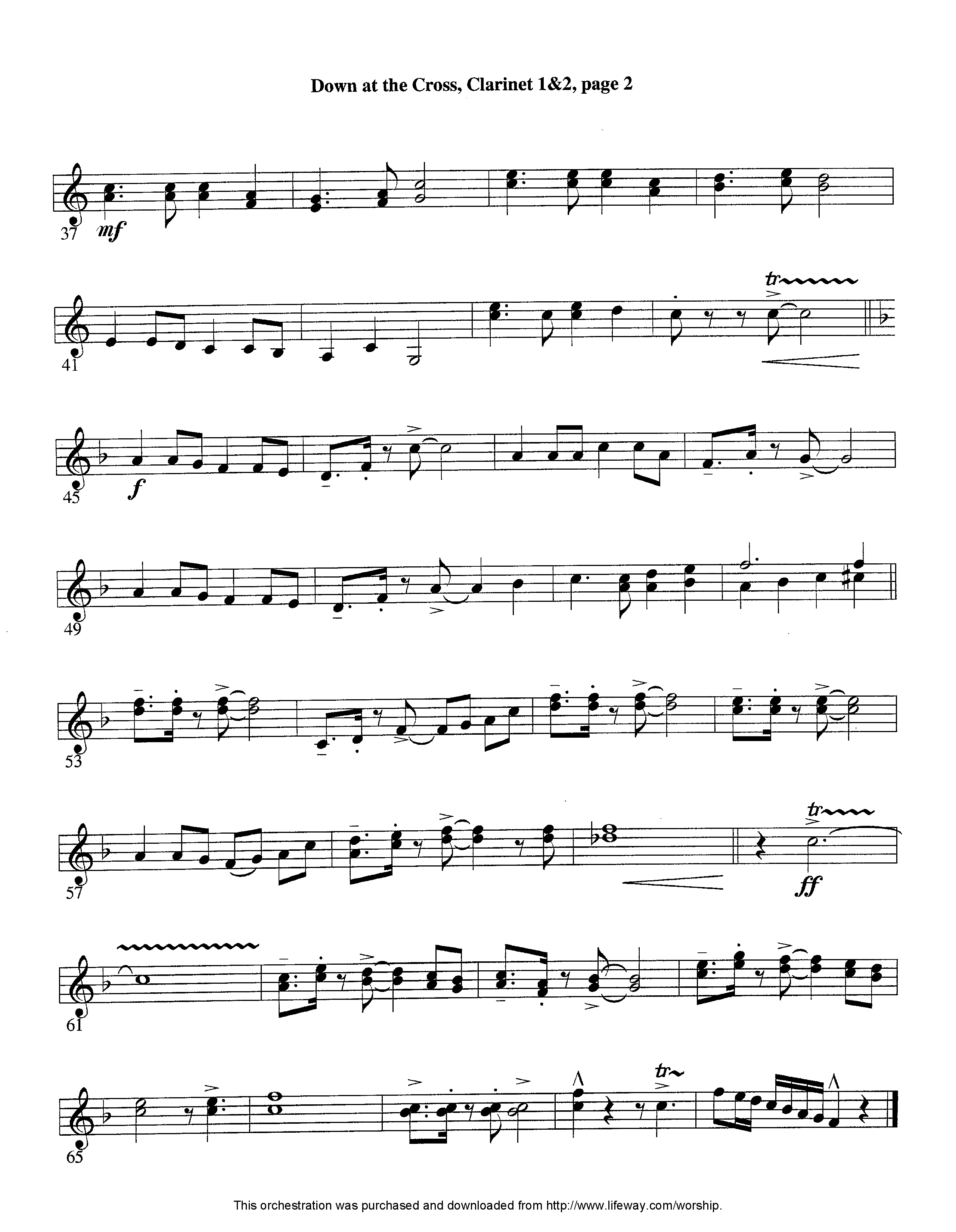 Down At The Cross (Instrumental) Clarinet 1/2 (Lifeway Worship / Arr. Ed Hogan)